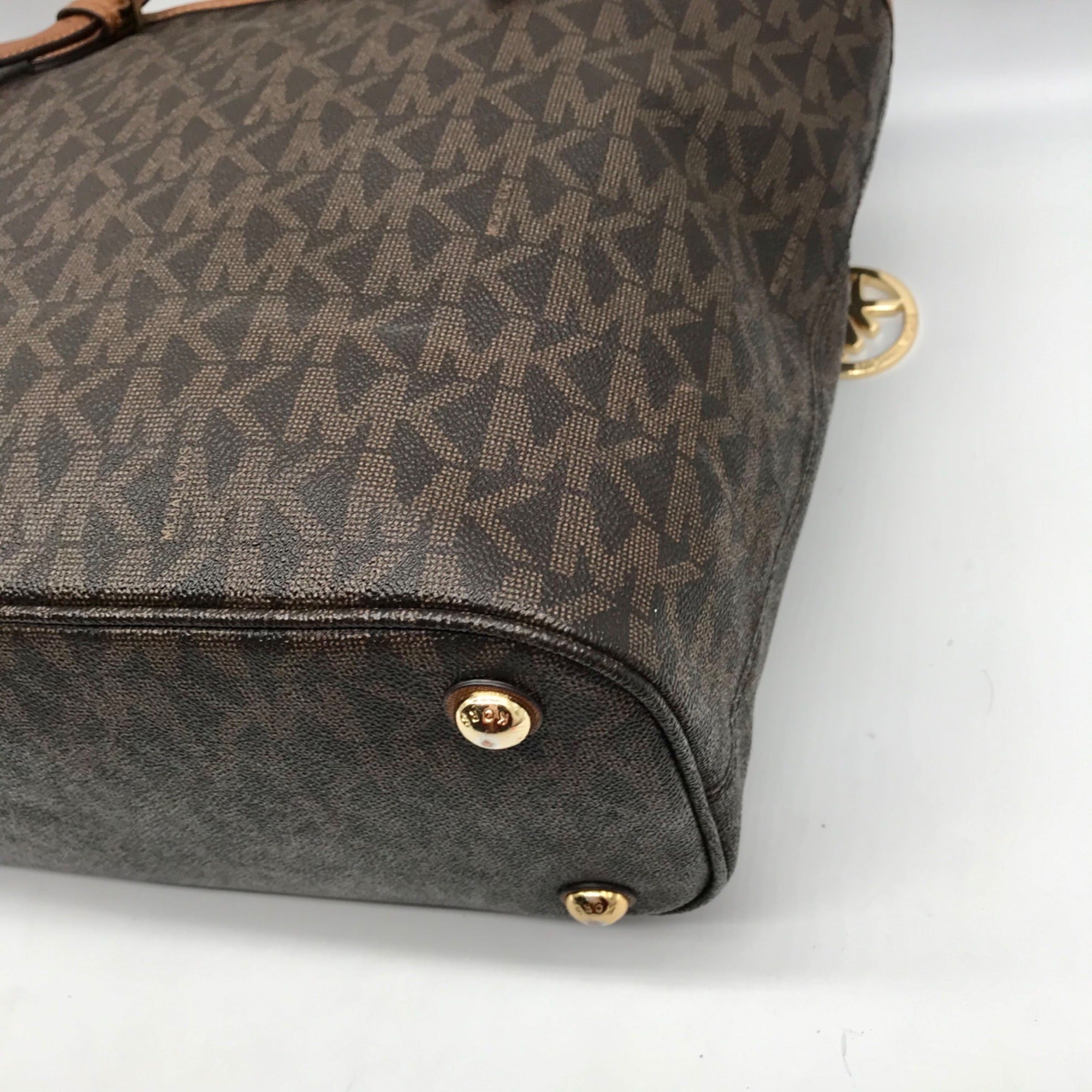 Michael Kors Brown Monogram Canvas Jet Set Logo Pocket Tote Bag