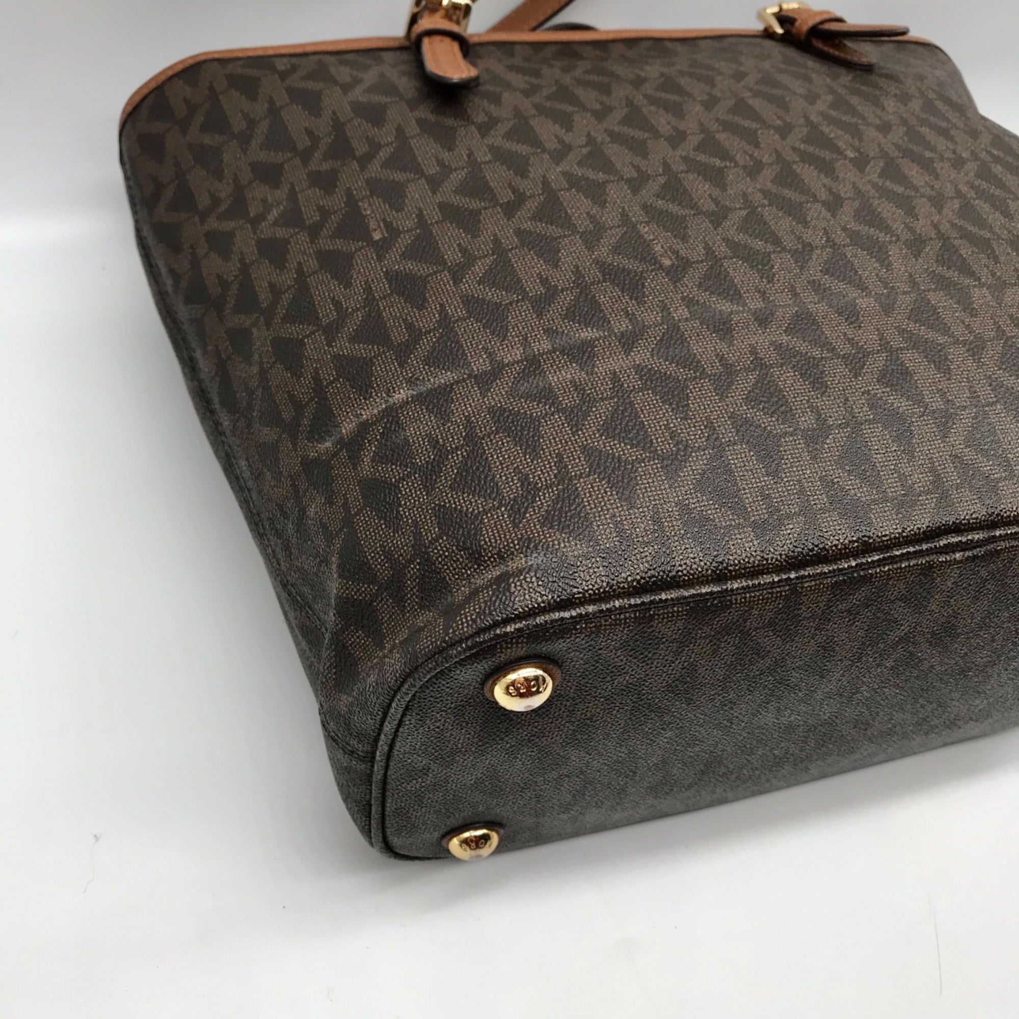 Michael Kors Brown Monogram Canvas Jet Set Logo Pocket Tote Bag