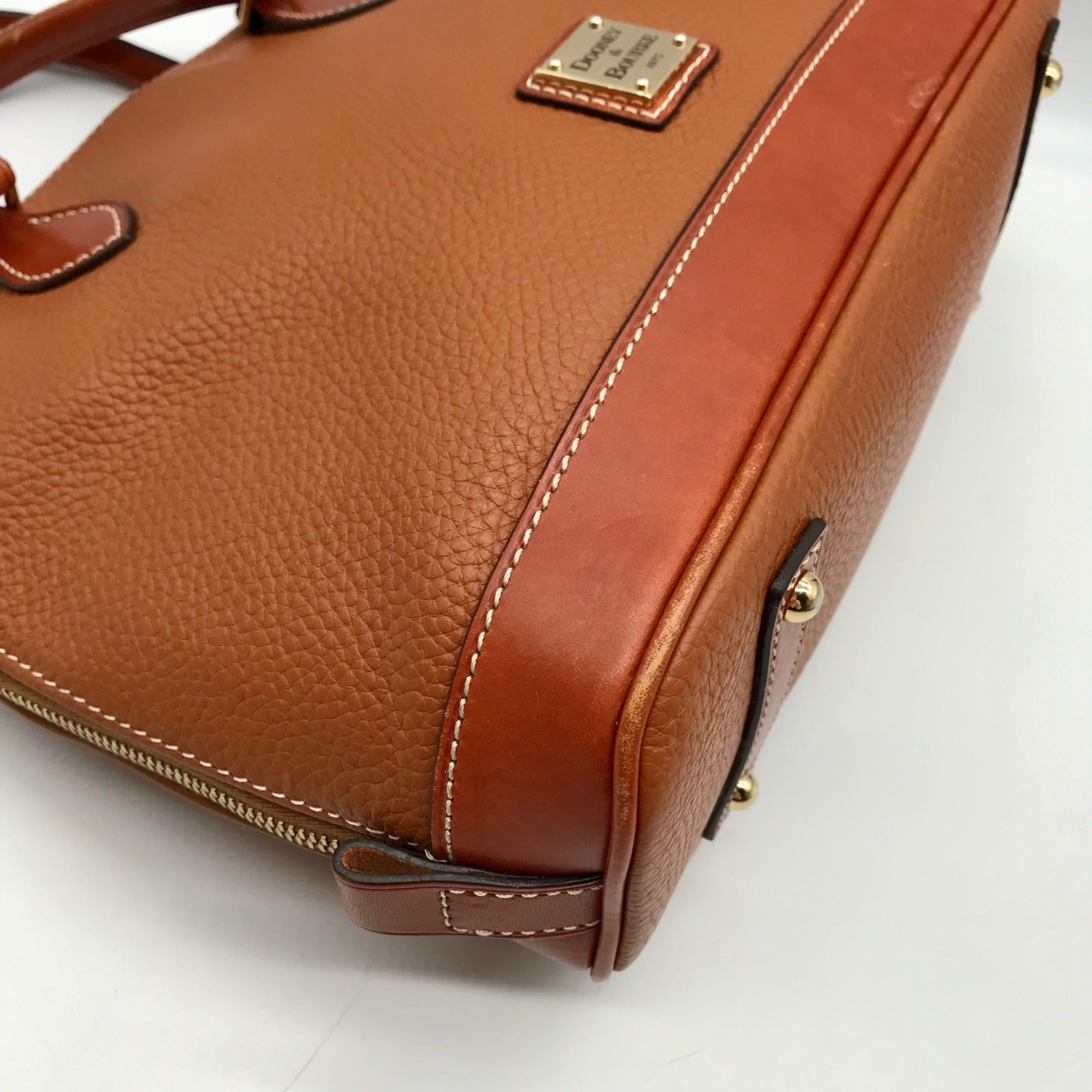 Dooney &amp; Bourke Caramel Pebbled Grain Zip Zip Satchel Bag