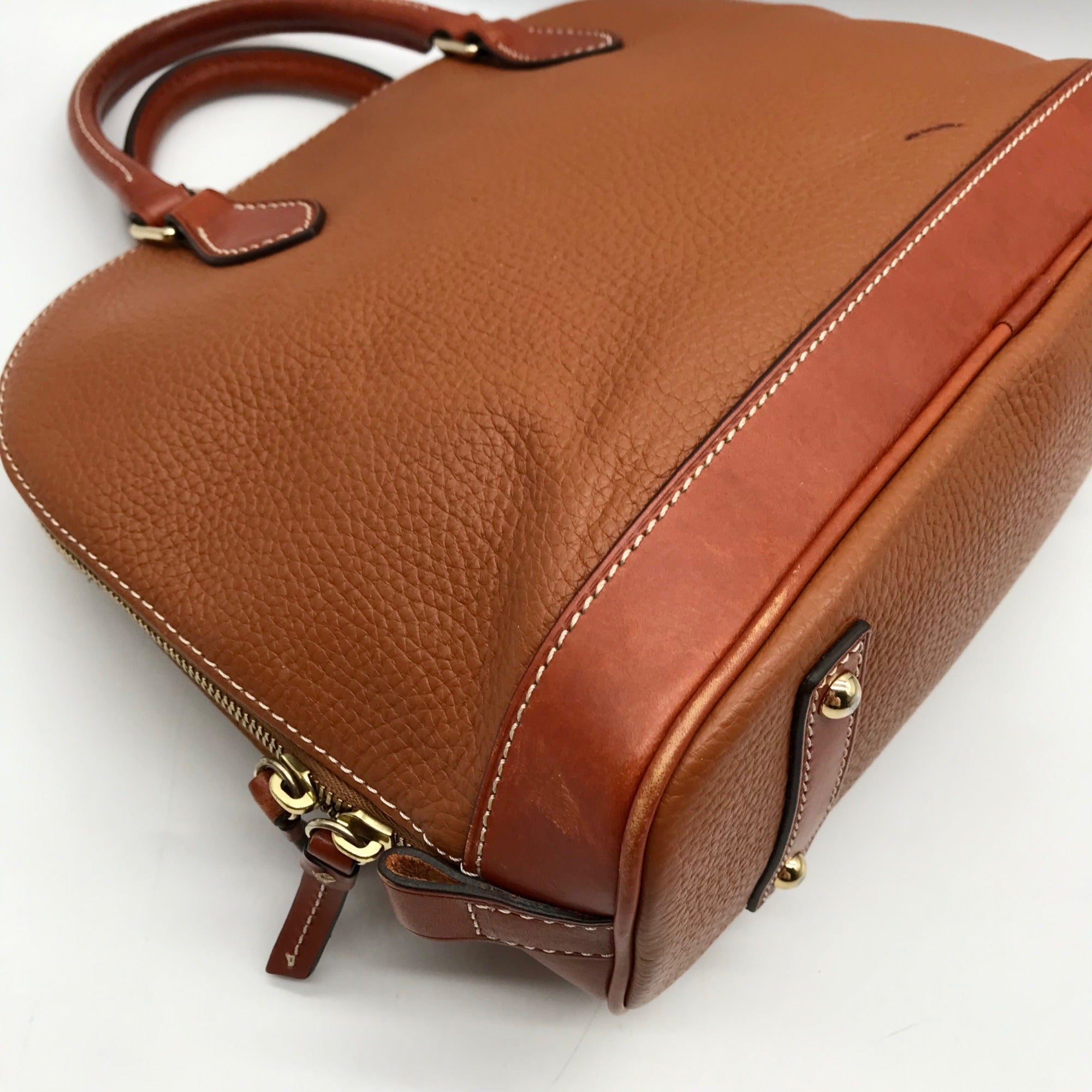 Dooney &amp; Bourke Caramel Pebbled Grain Zip Zip Satchel Bag