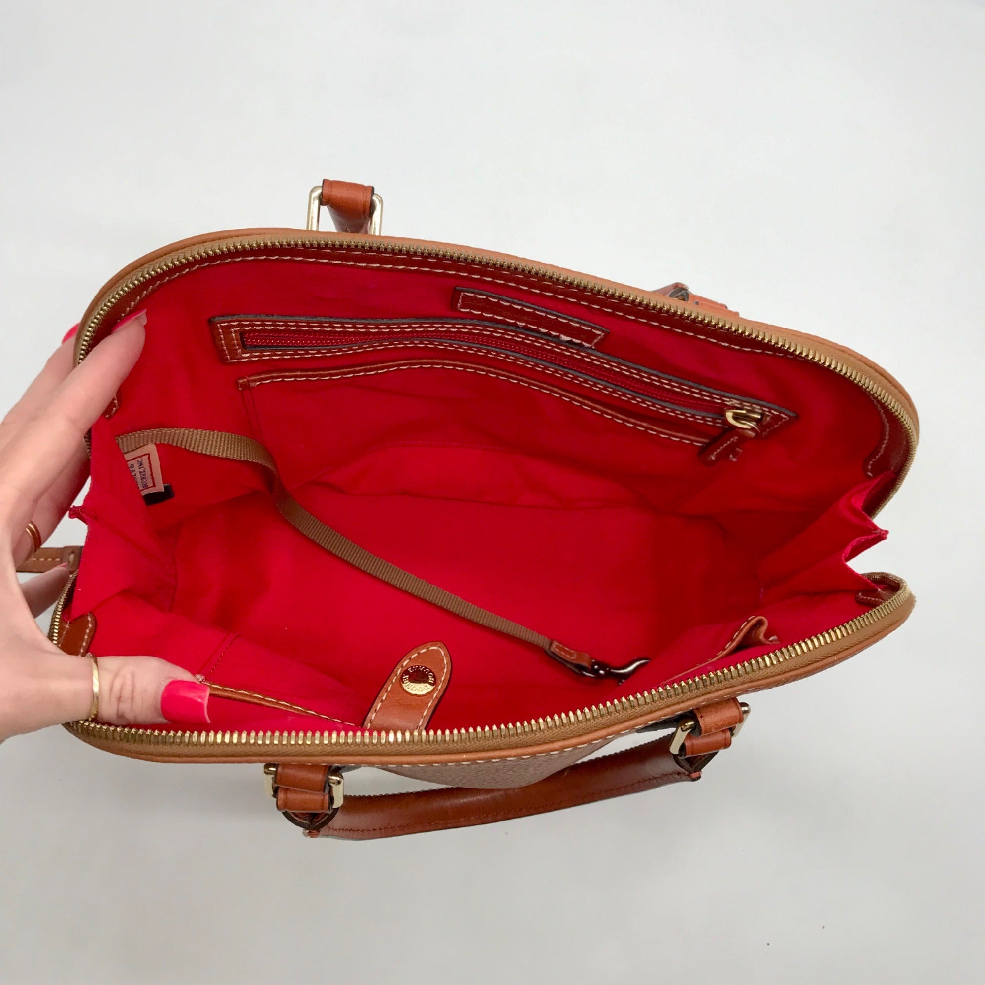 Dooney &amp; Bourke Caramel Pebbled Grain Zip Zip Satchel Bag