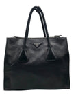 Prada Black Leather Glace Calf Twin Pocket Tote Bag