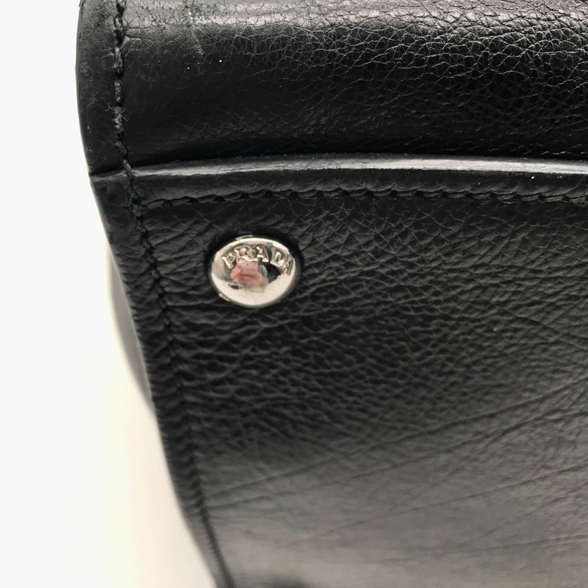 Prada Black Leather Glace Calf Twin Pocket Tote Bag
