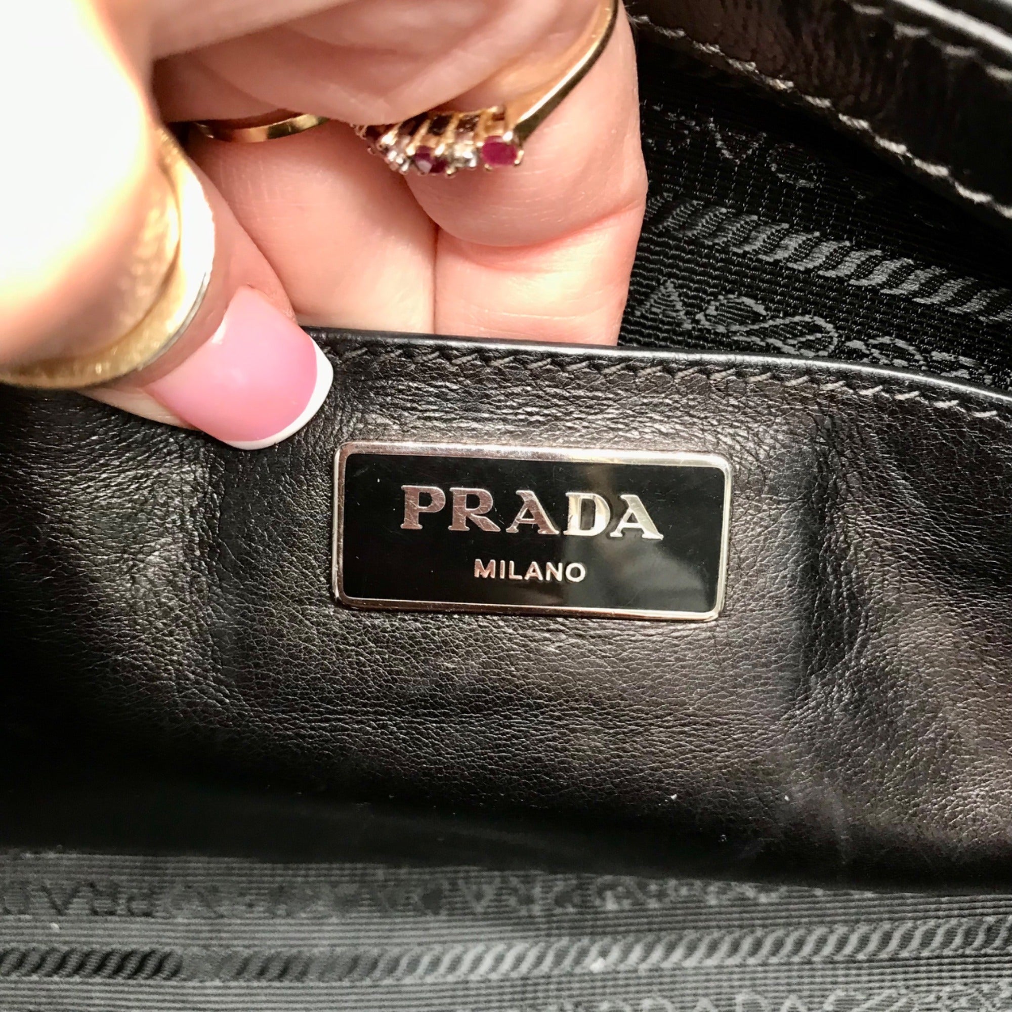 Prada Black Leather Glace Calf Twin Pocket Tote Bag