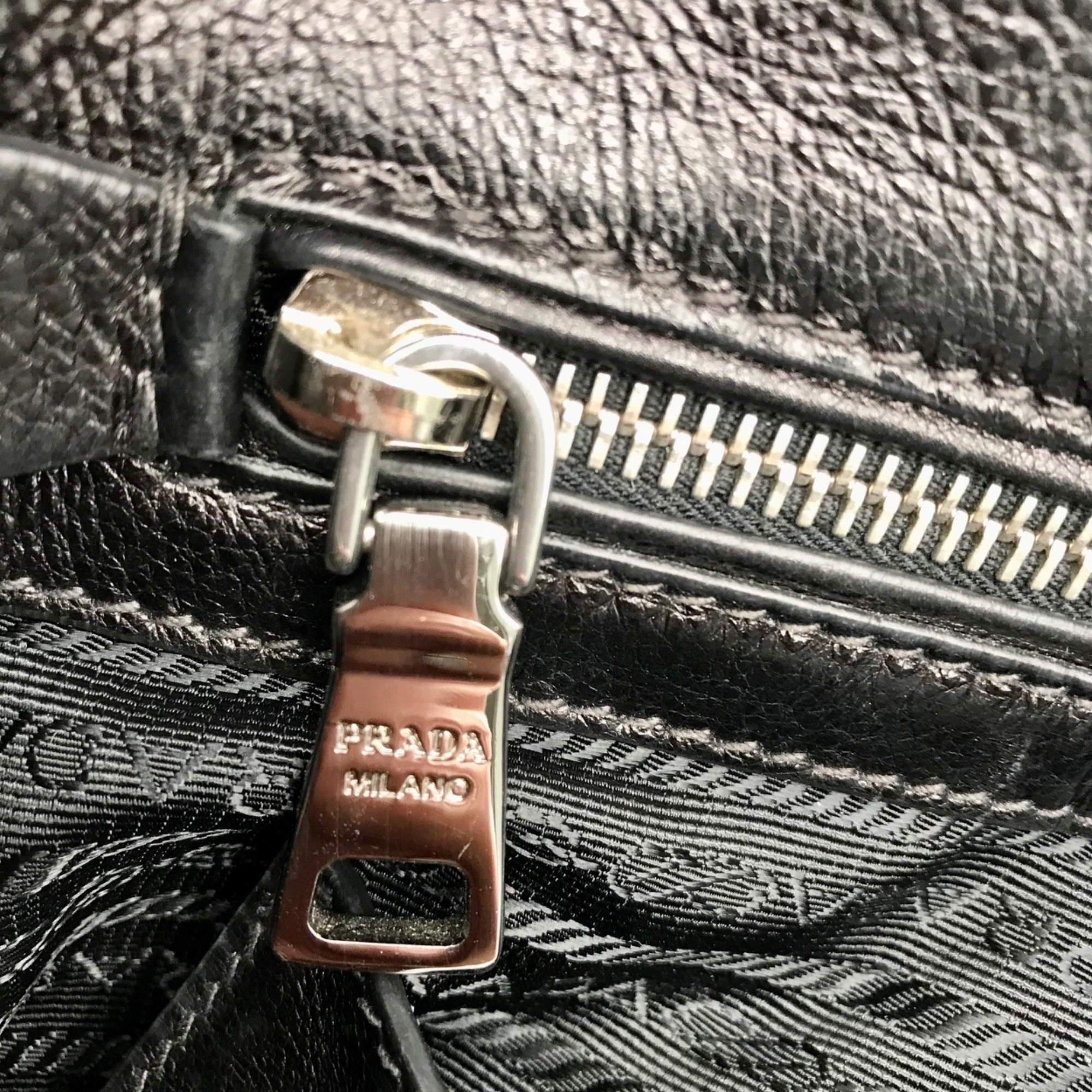 Prada Black Leather Glace Calf Twin Pocket Tote Bag