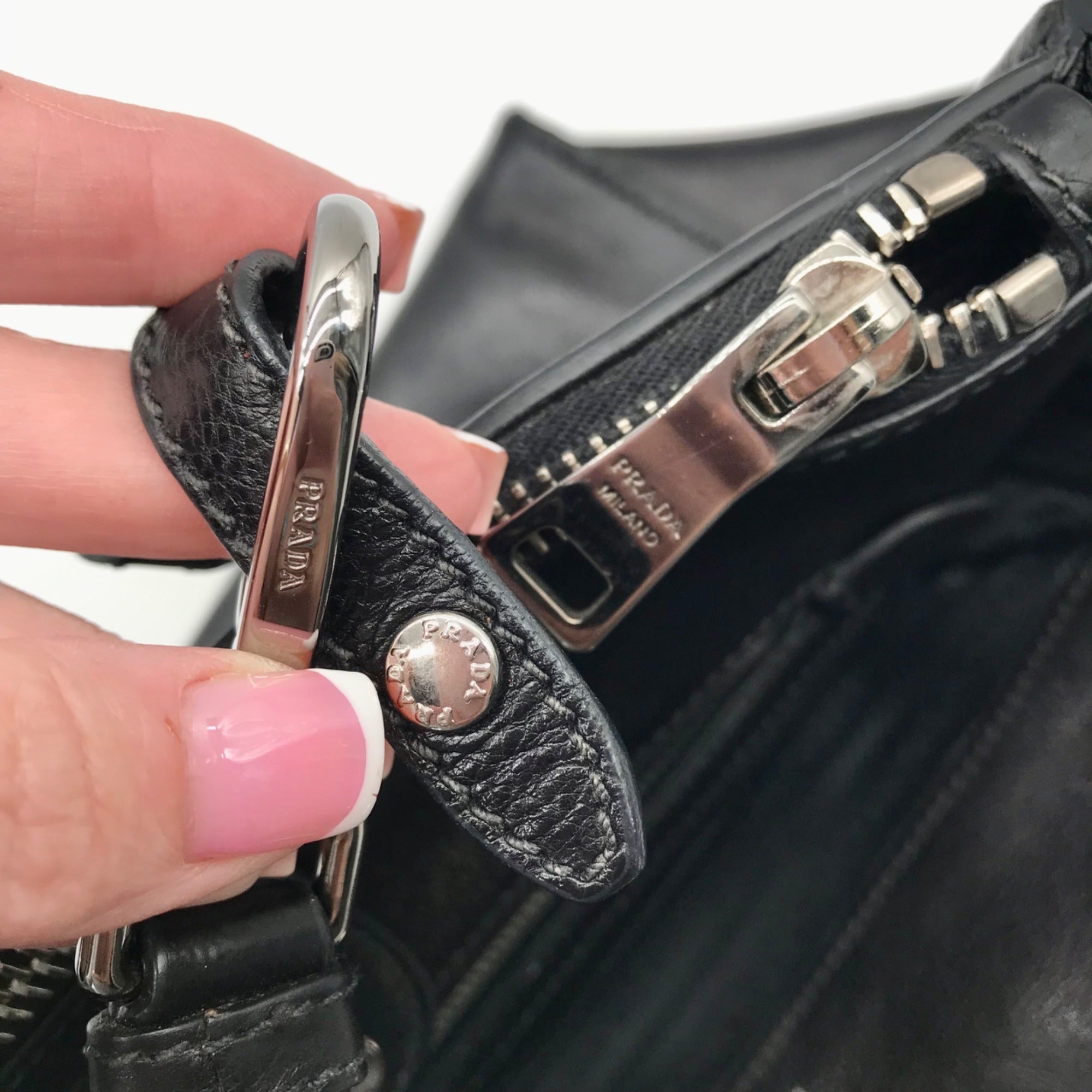Prada Black Leather Glace Calf Twin Pocket Tote Bag