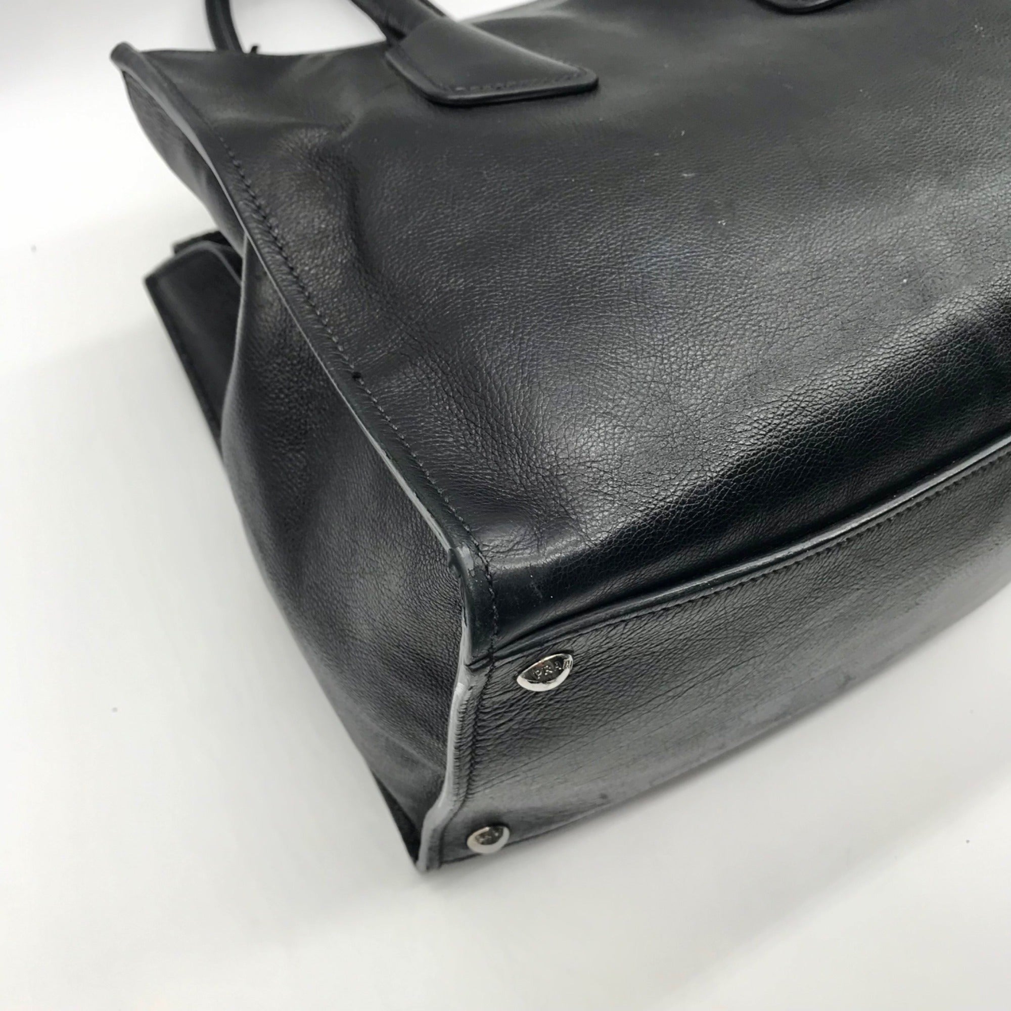 Prada Black Leather Glace Calf Twin Pocket Tote Bag