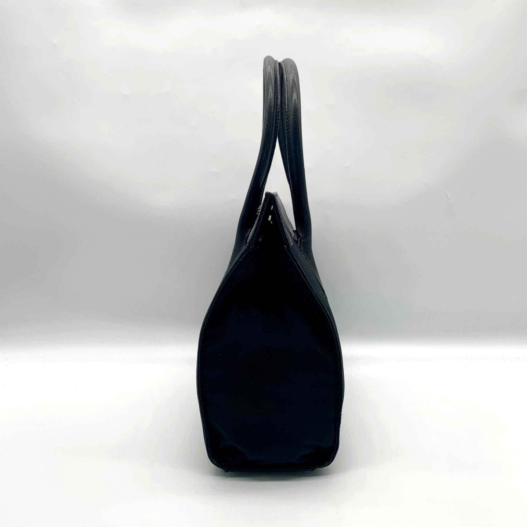 Donna Karan Black Satin &amp; Embossed Leather Trim Crossbody Tote