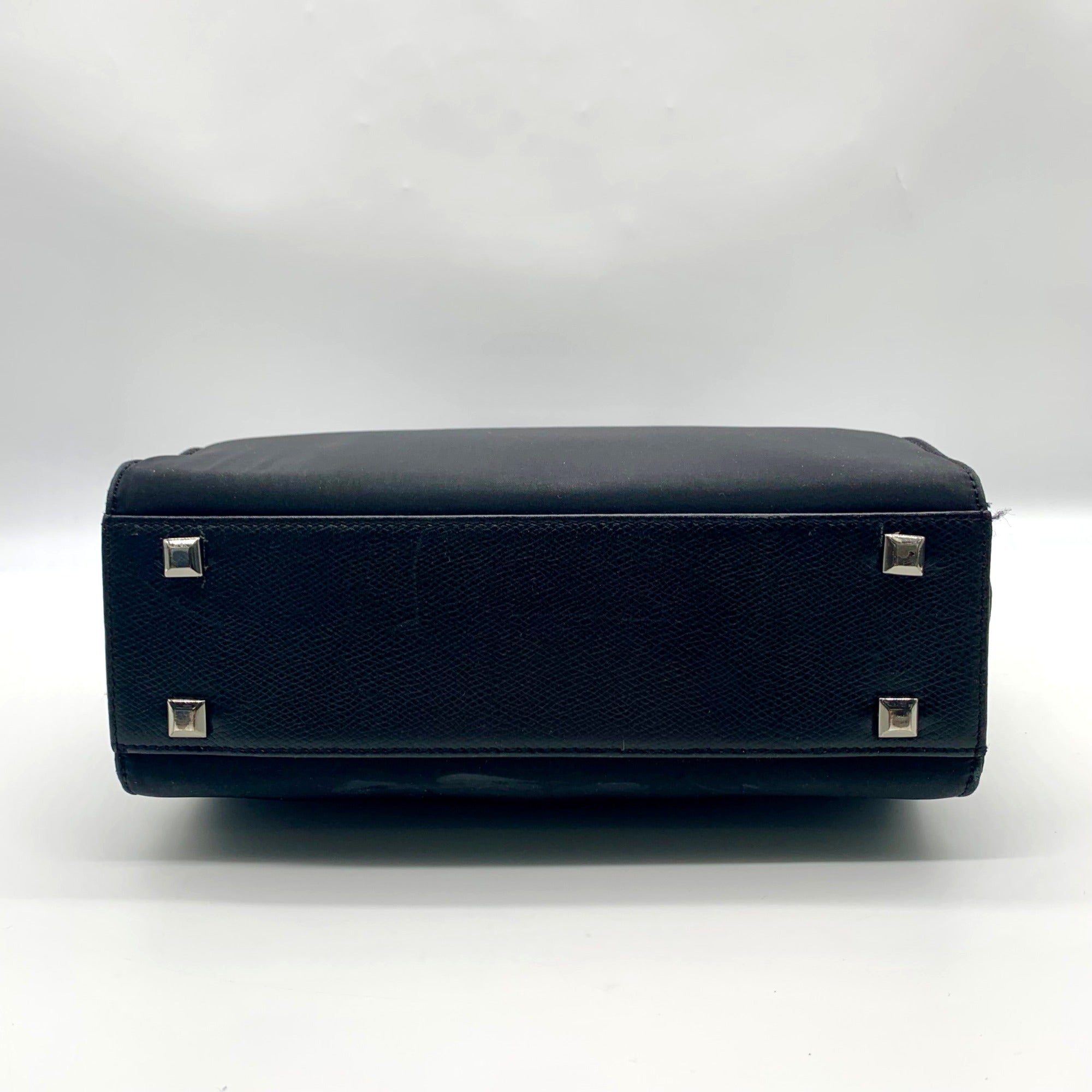 Donna Karan Black Satin &amp; Embossed Leather Trim Crossbody Tote