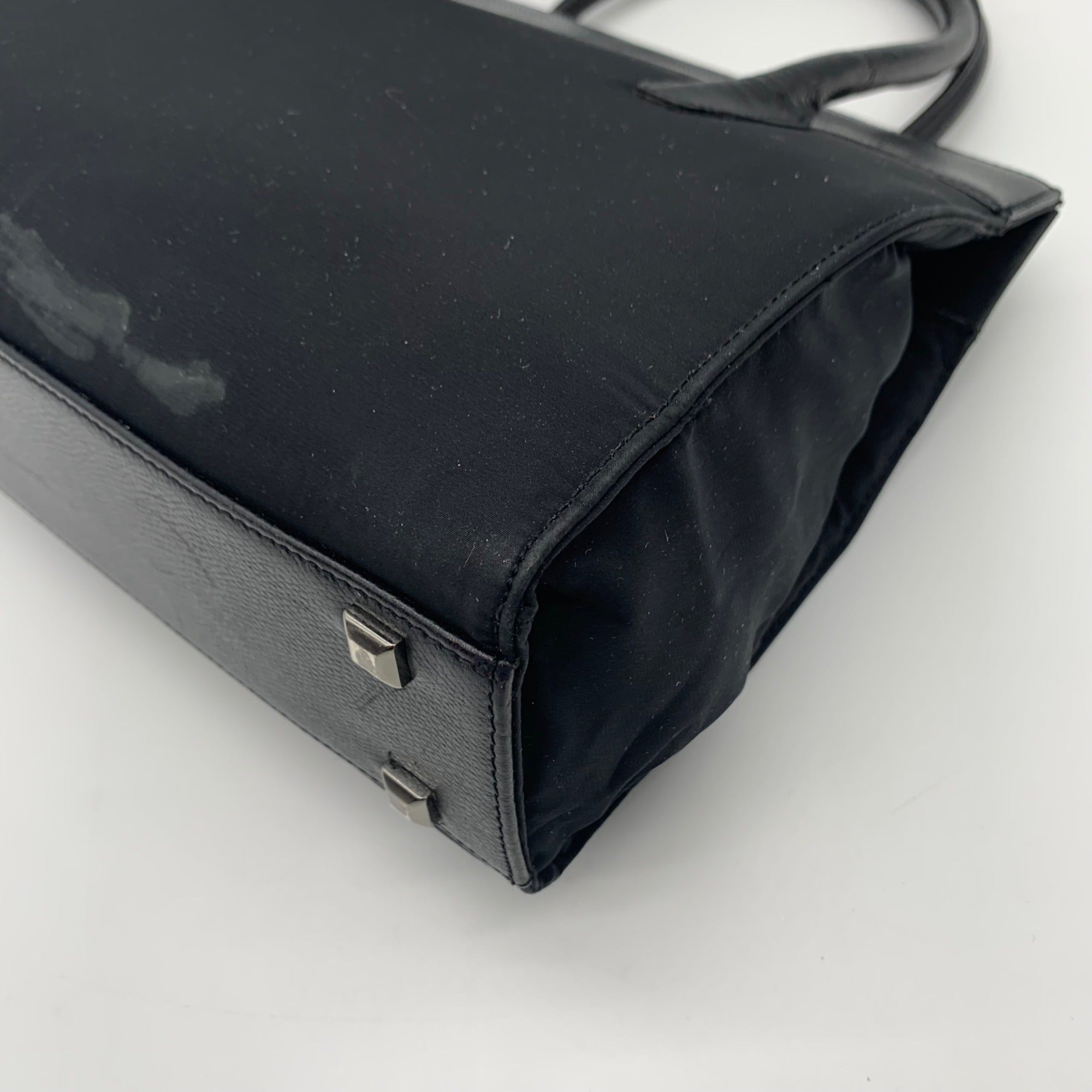 Donna Karan Black Satin &amp; Embossed Leather Trim Crossbody Tote