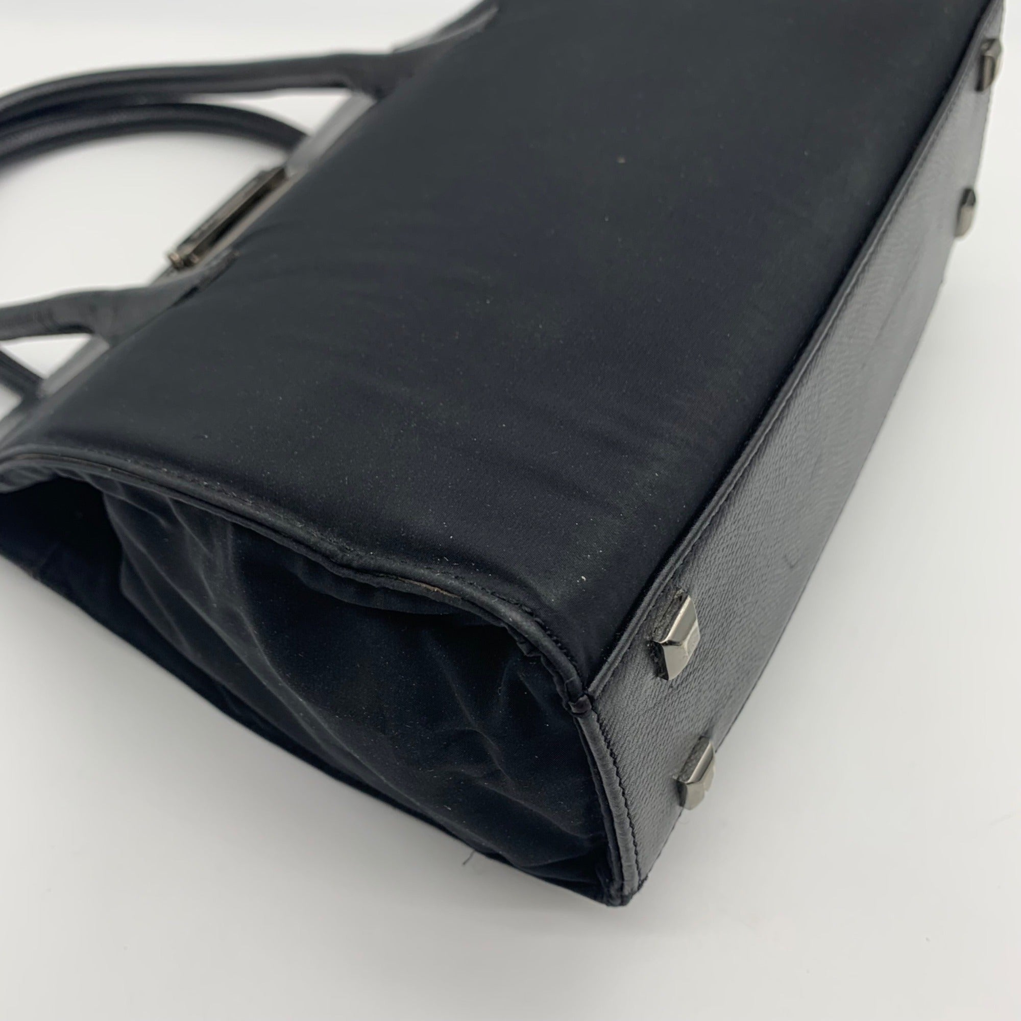 Donna Karan Black Satin &amp; Embossed Leather Trim Crossbody Tote