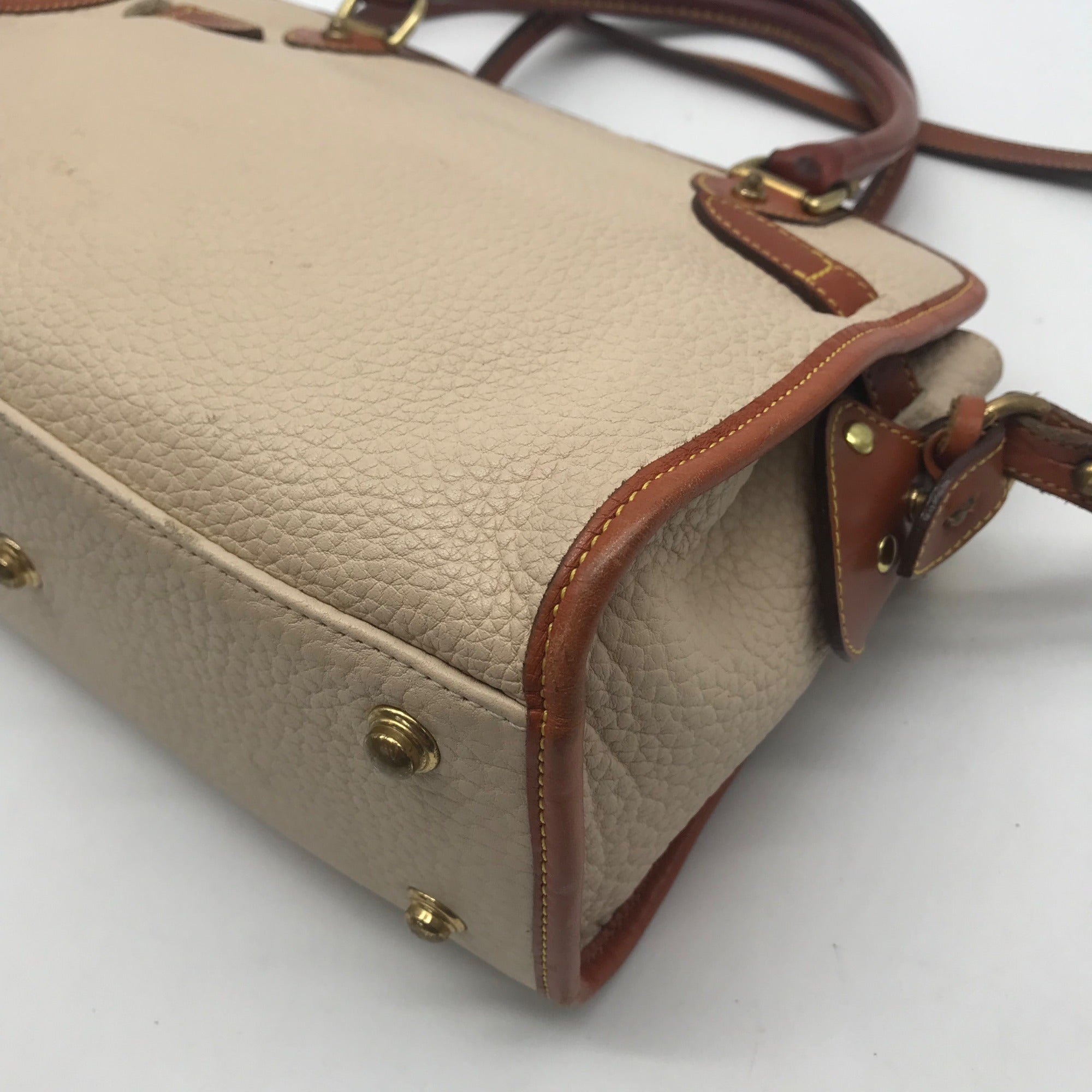 Dooney &amp; Bourke AWL Bone &amp; British Tan Pebbled Leather Buckle Crossbody Satchel