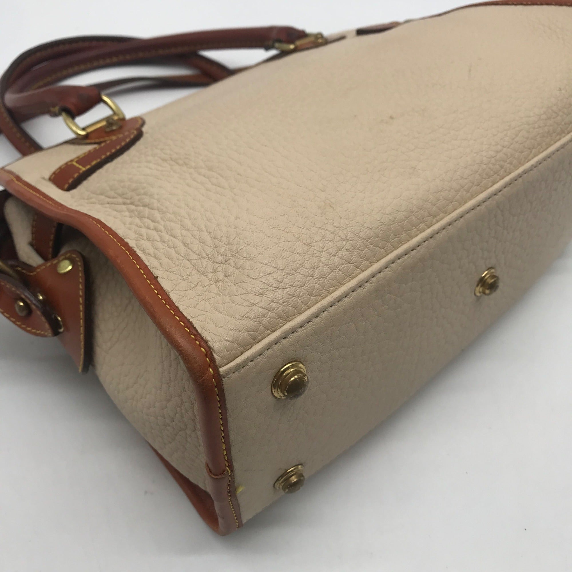 Dooney &amp; Bourke AWL Bone &amp; British Tan Pebbled Leather Buckle Crossbody Satchel