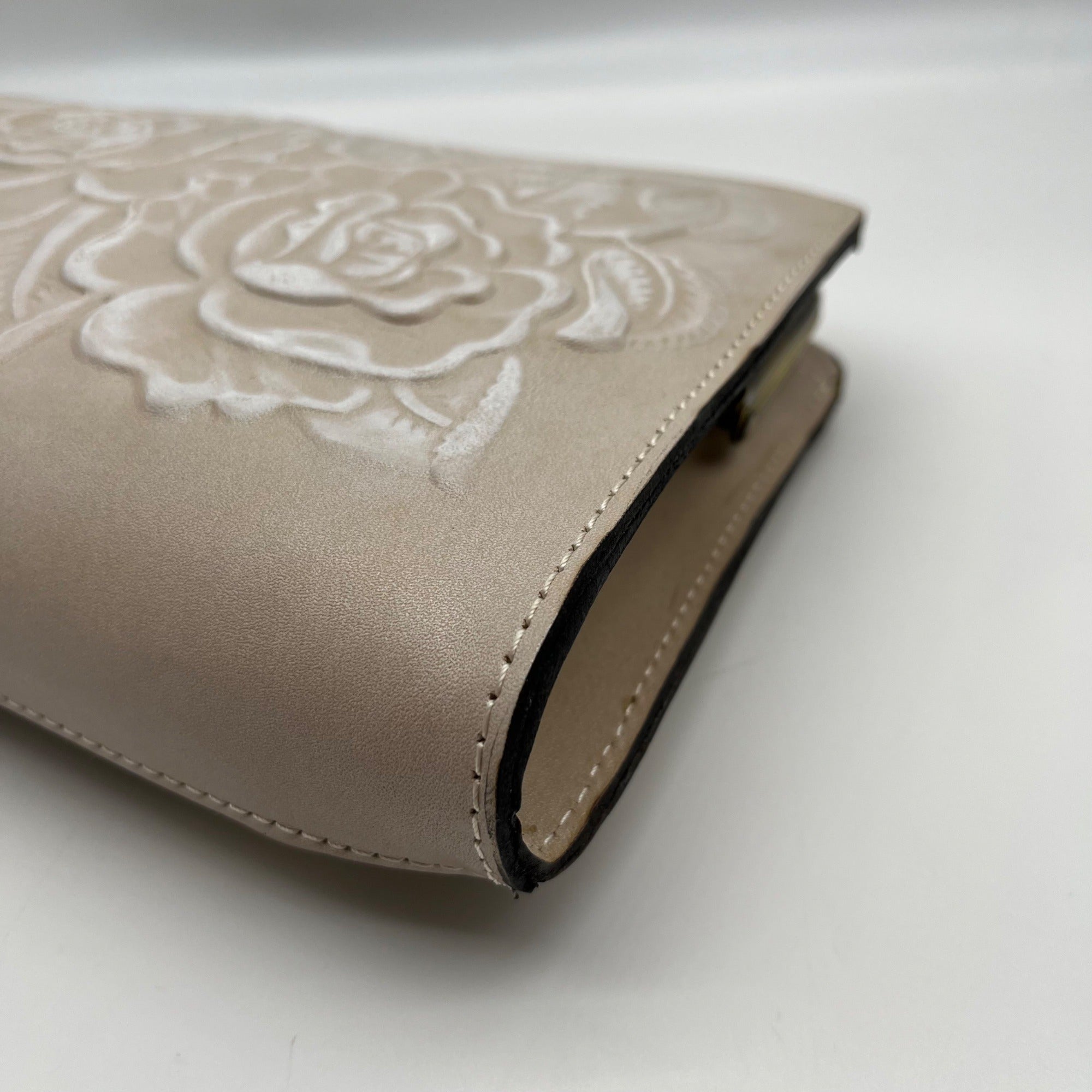 Patricia Nash Beige Leather Evangeline Floral Embossed Crossbody Bag