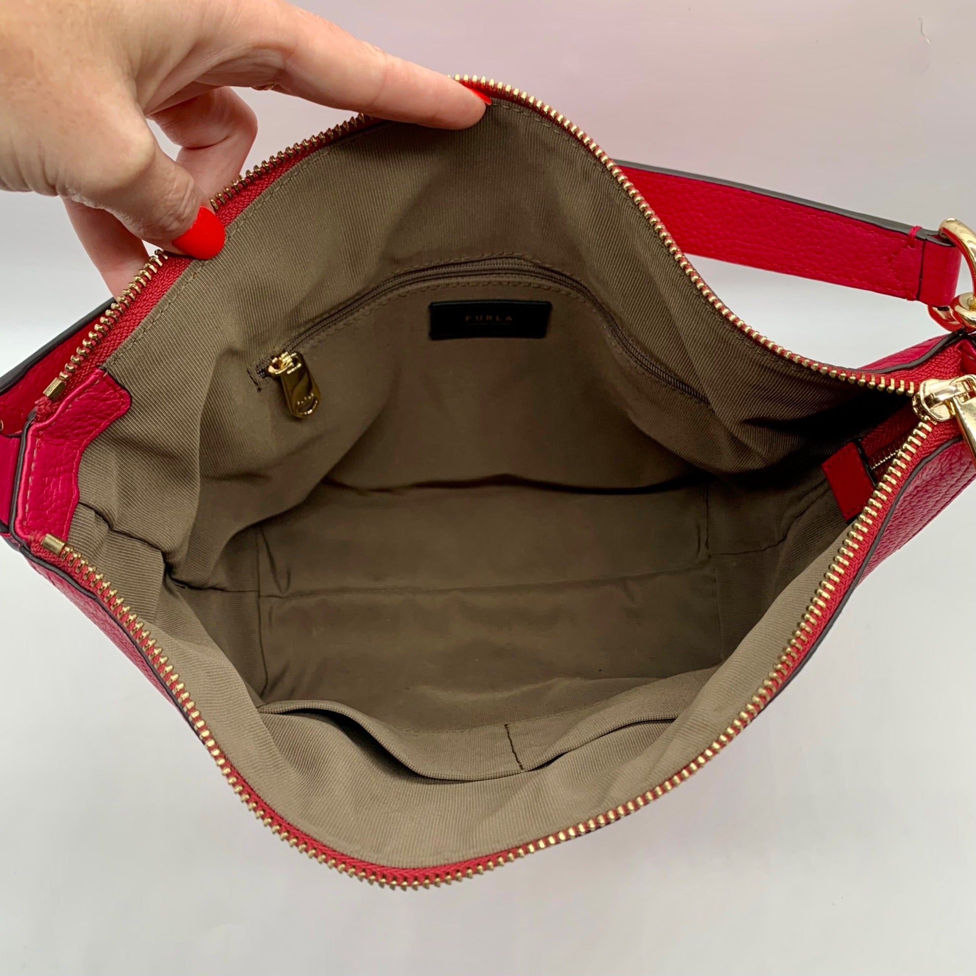 Furla Hot Pink Pebbled Leather Atena Hobo Bag