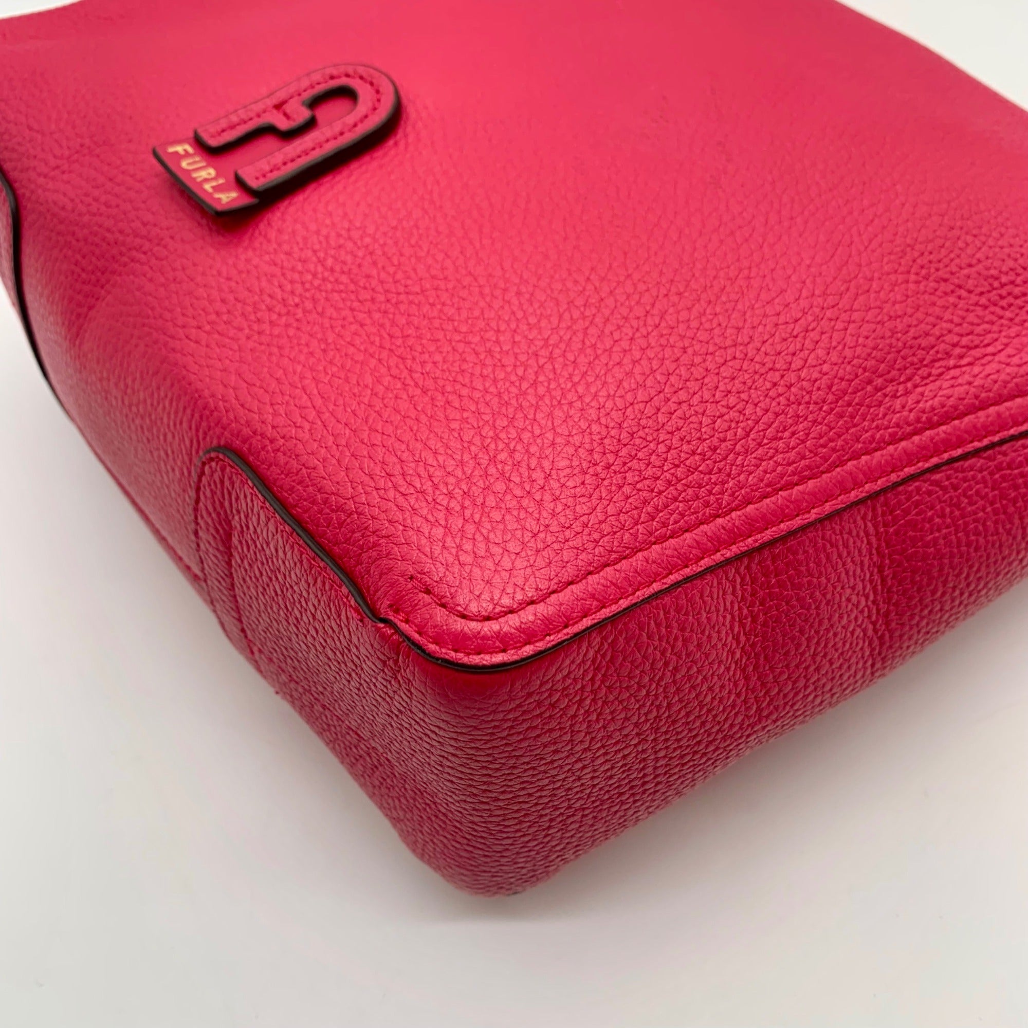 Furla Hot Pink Pebbled Leather Atena Hobo Bag
