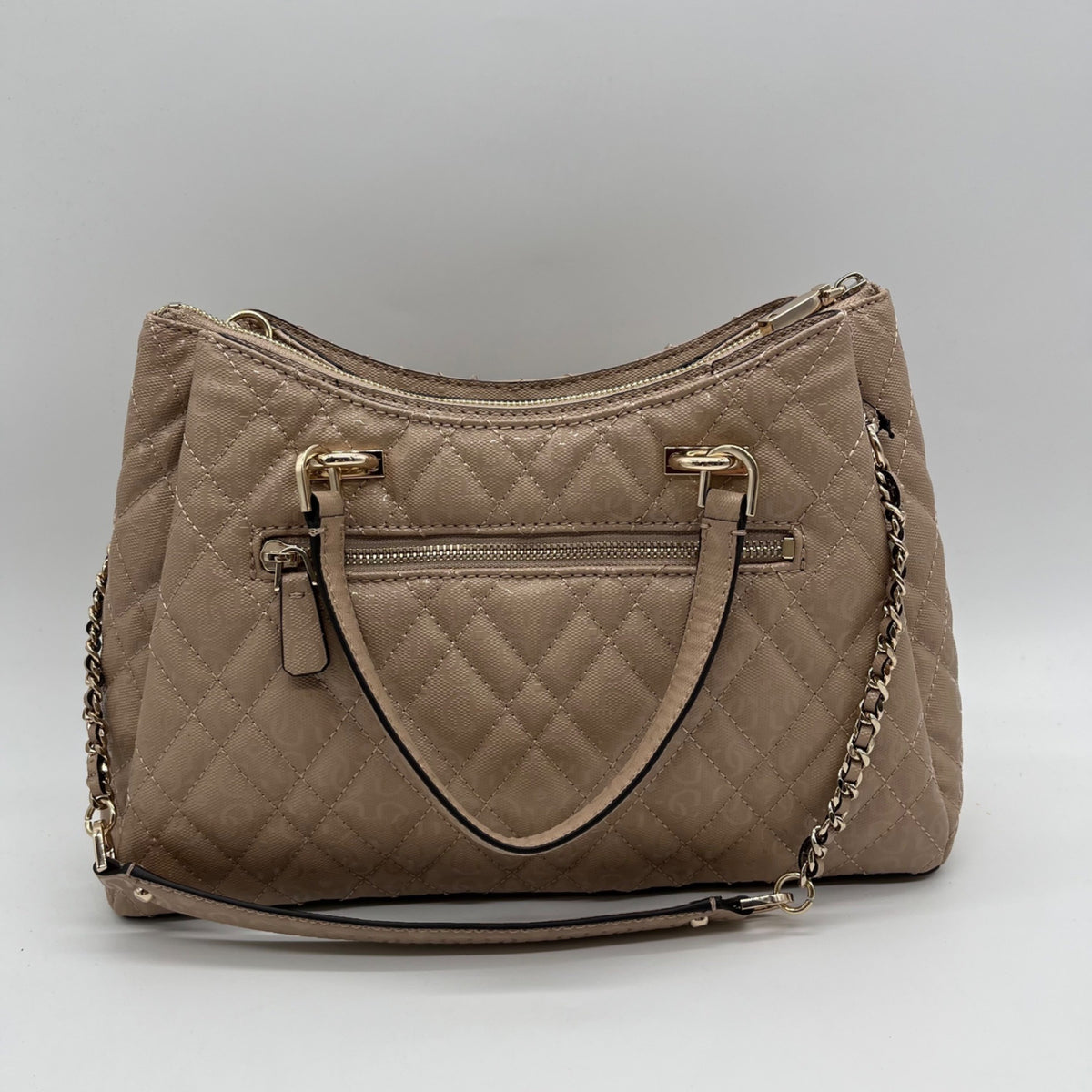 Guess Pale Mocha Signature Faux Leather Shoulder Satchel