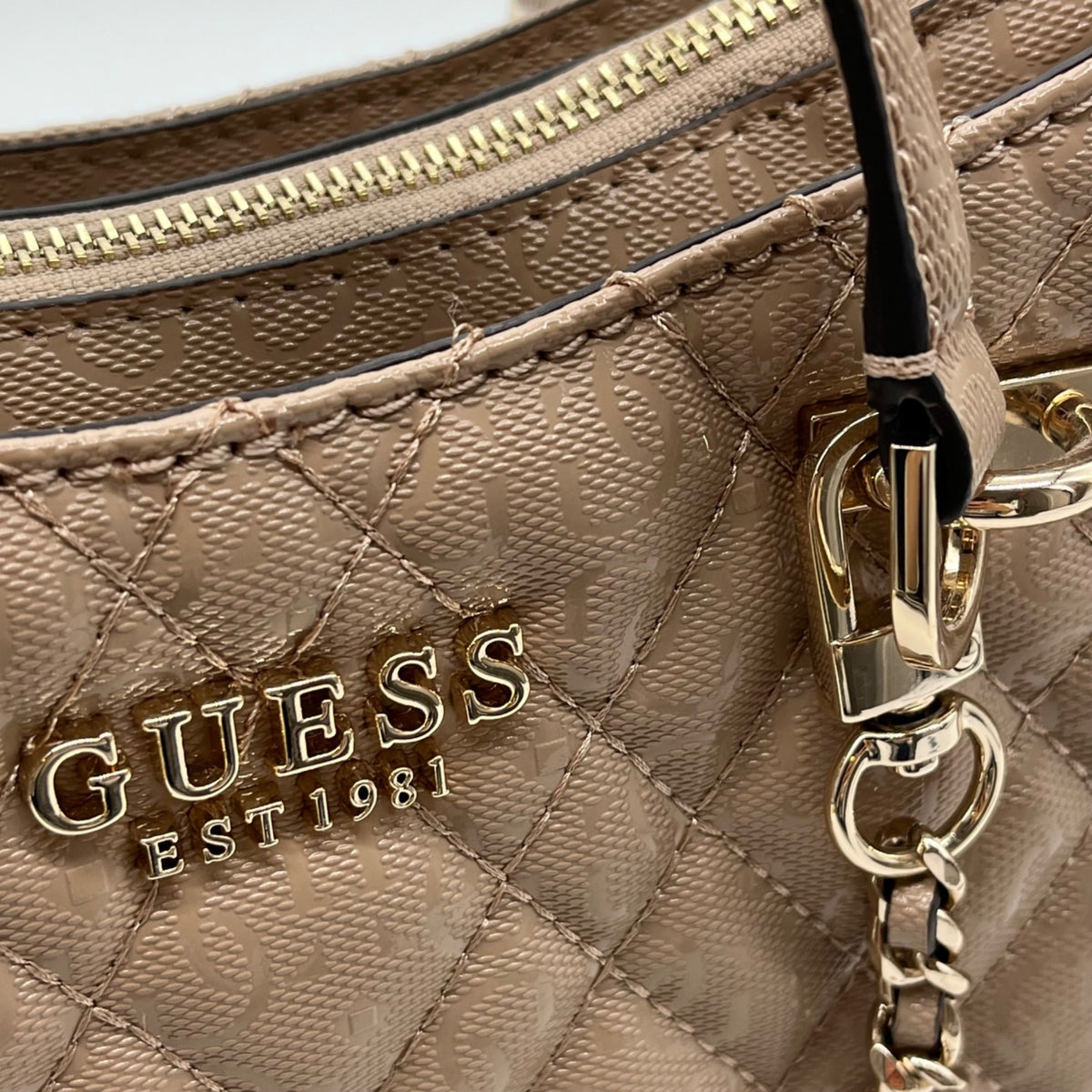 Guess Pale Mocha Signature Faux Leather Shoulder Satchel