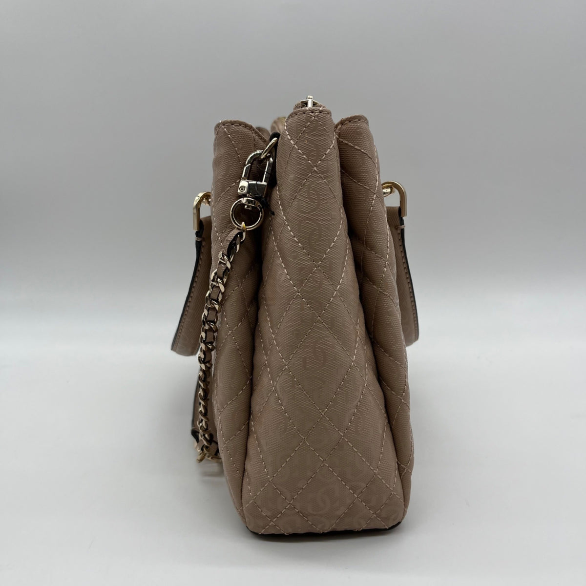 Guess Pale Mocha Signature Faux Leather Shoulder Satchel
