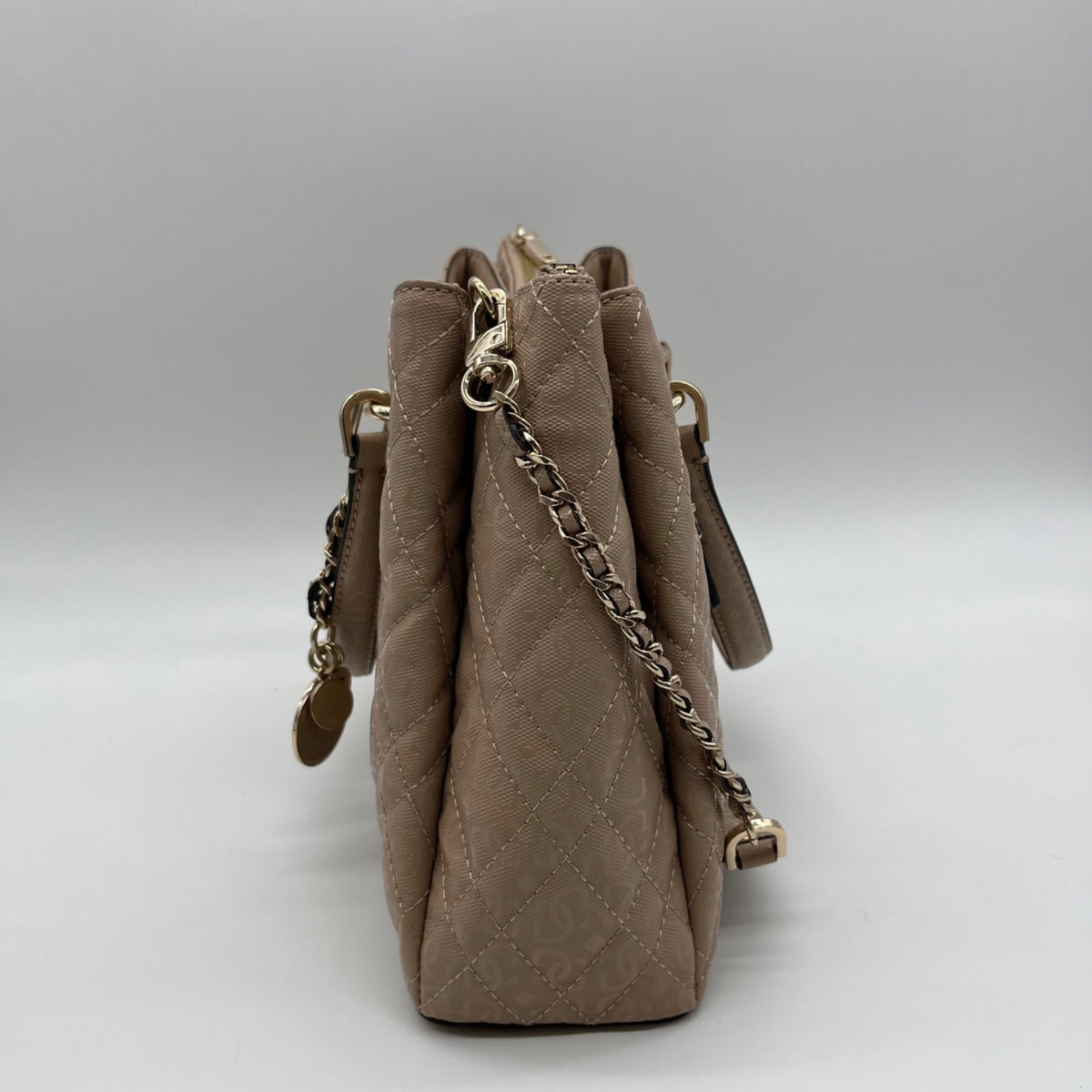 Guess Pale Mocha Signature Faux Leather Shoulder Satchel