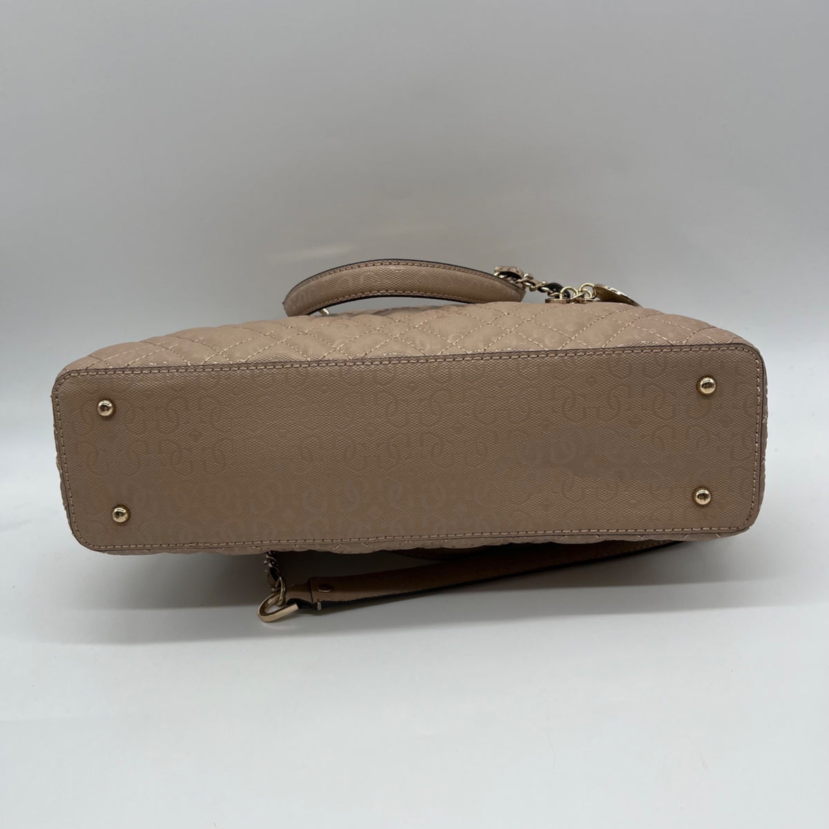 Guess Pale Mocha Signature Faux Leather Shoulder Satchel