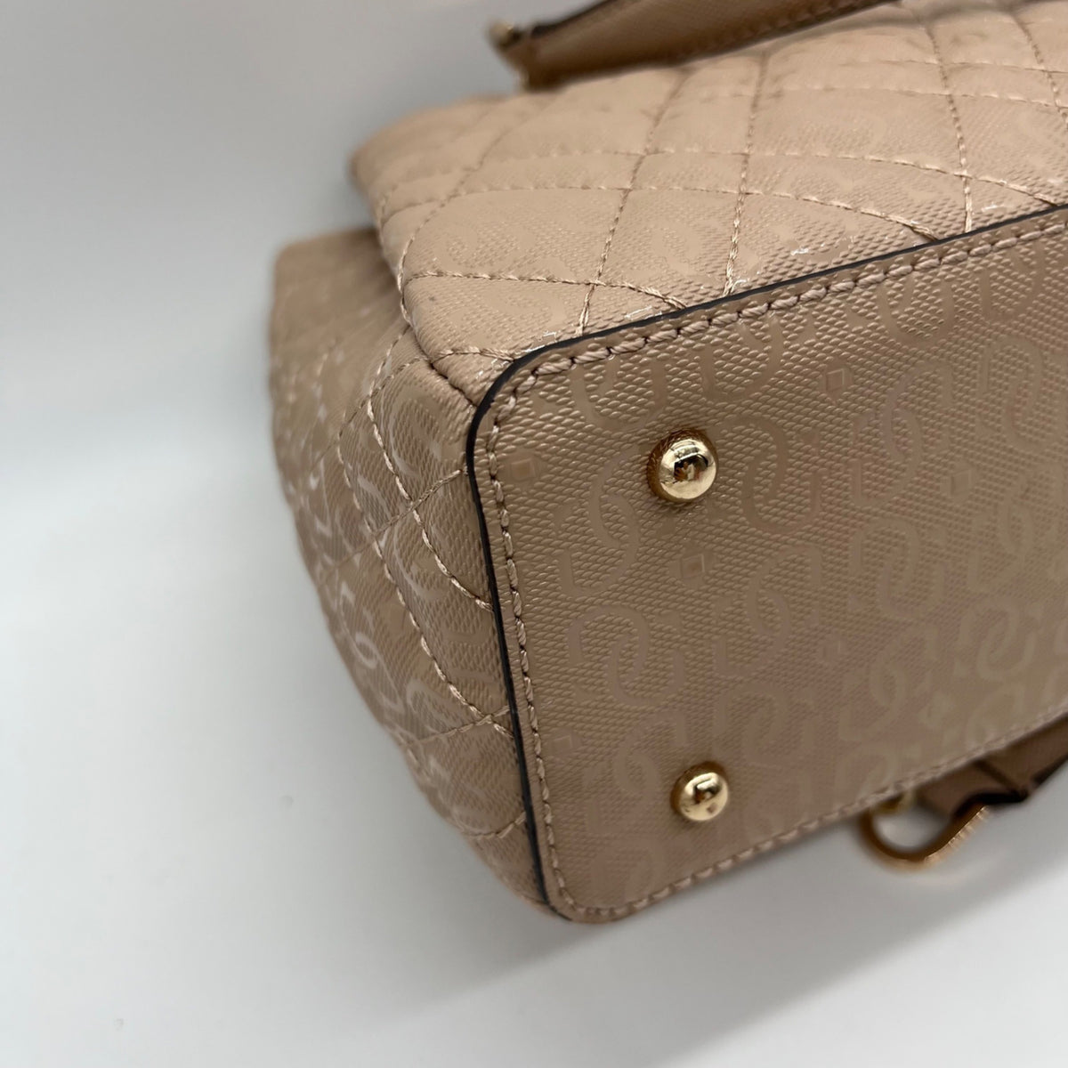 Guess Pale Mocha Signature Faux Leather Shoulder Satchel