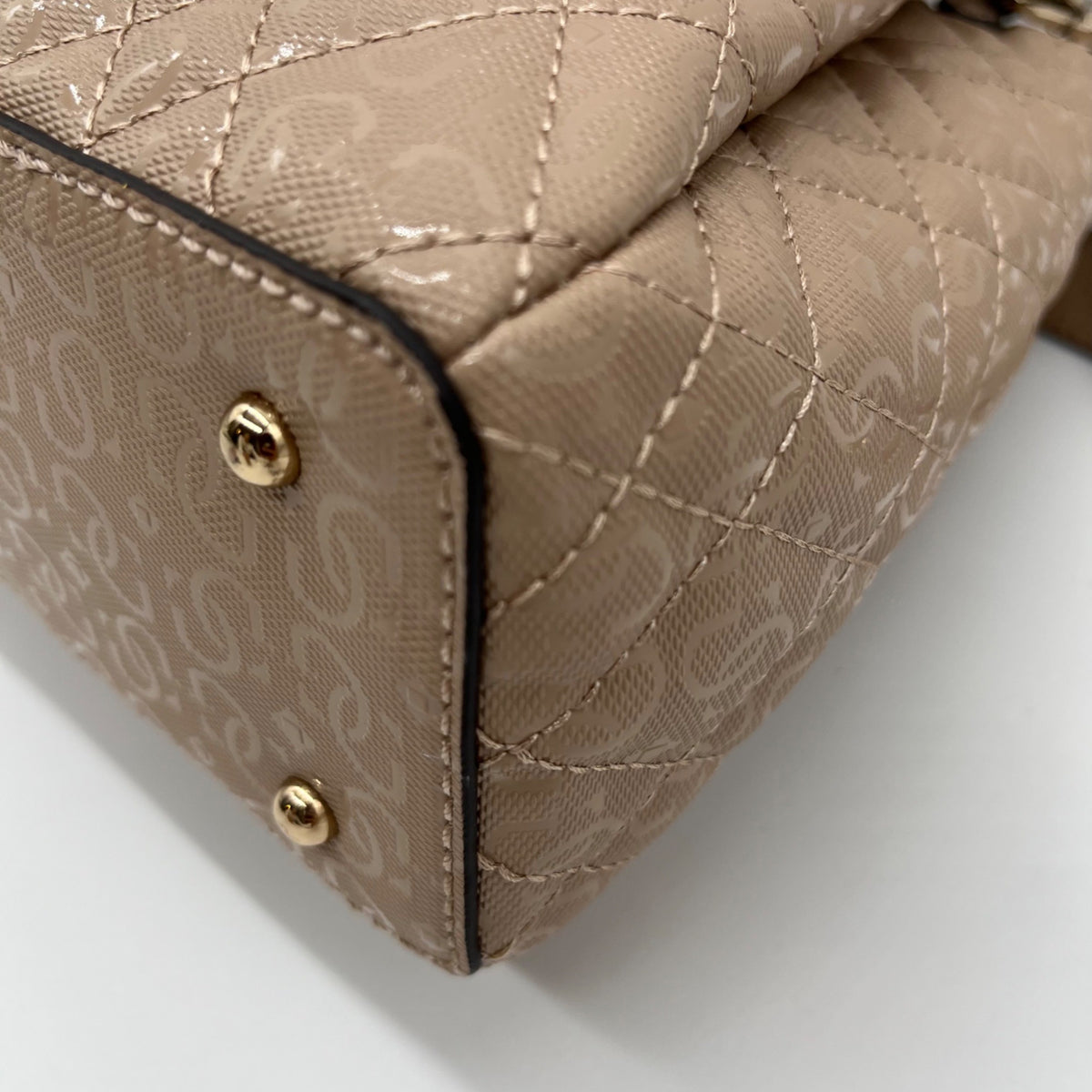 Guess Pale Mocha Signature Faux Leather Shoulder Satchel