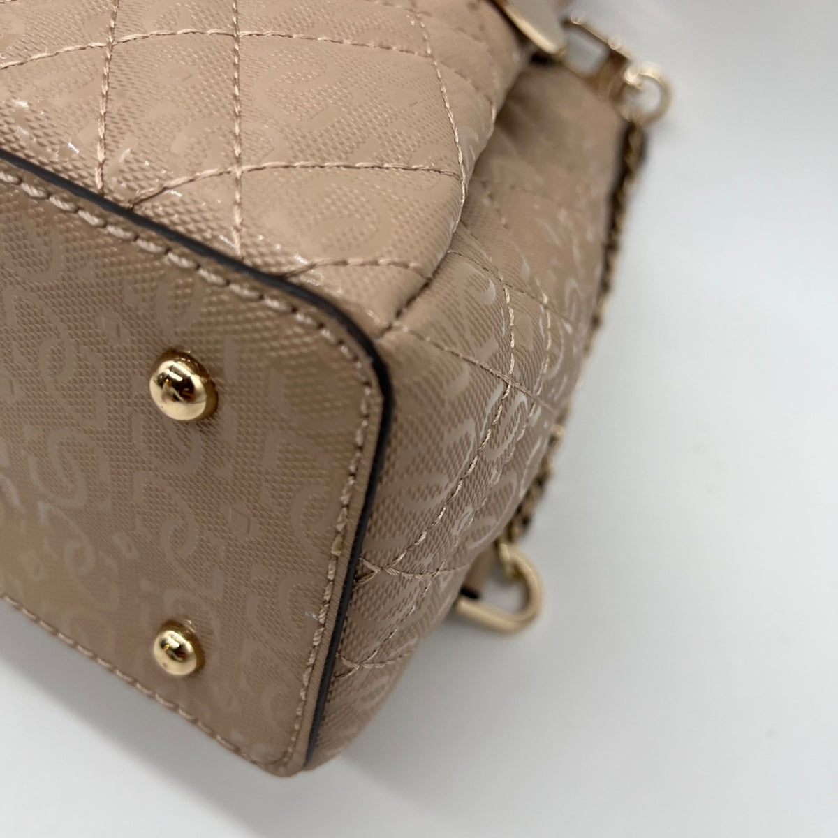 Guess Pale Mocha Signature Faux Leather Shoulder Satchel