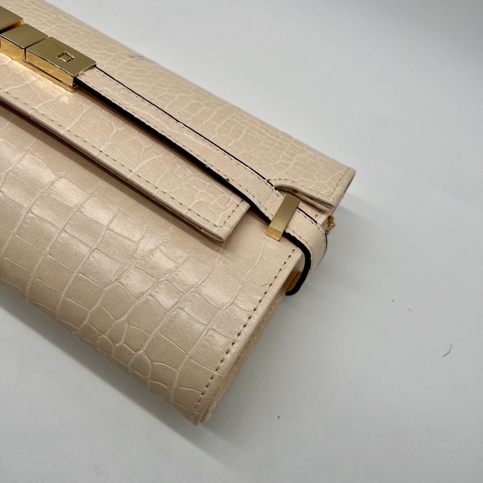 Catherine Malandrino Cream Croc-Embossed Crossbody Bag
