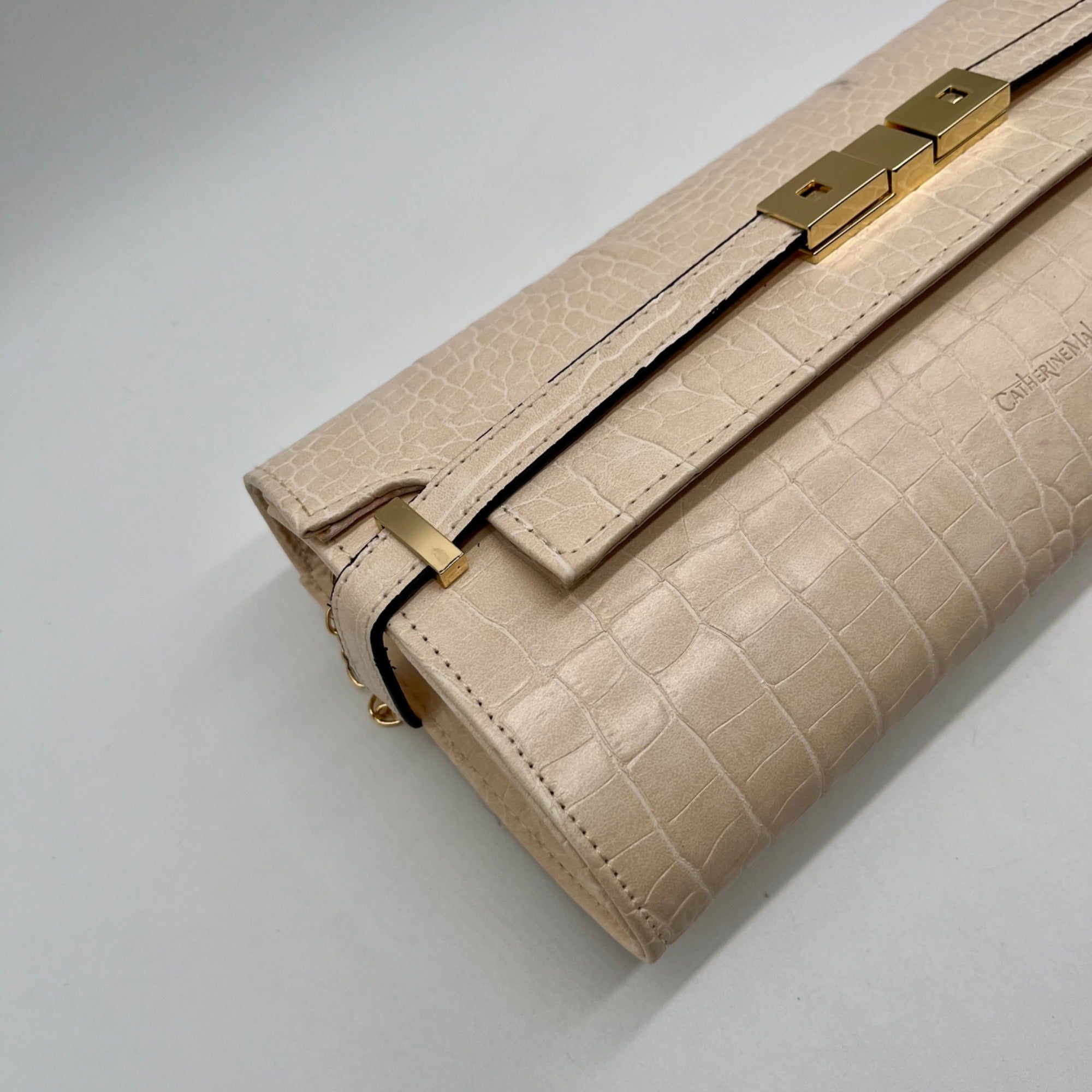 Catherine Malandrino Cream Croc-Embossed Crossbody Bag