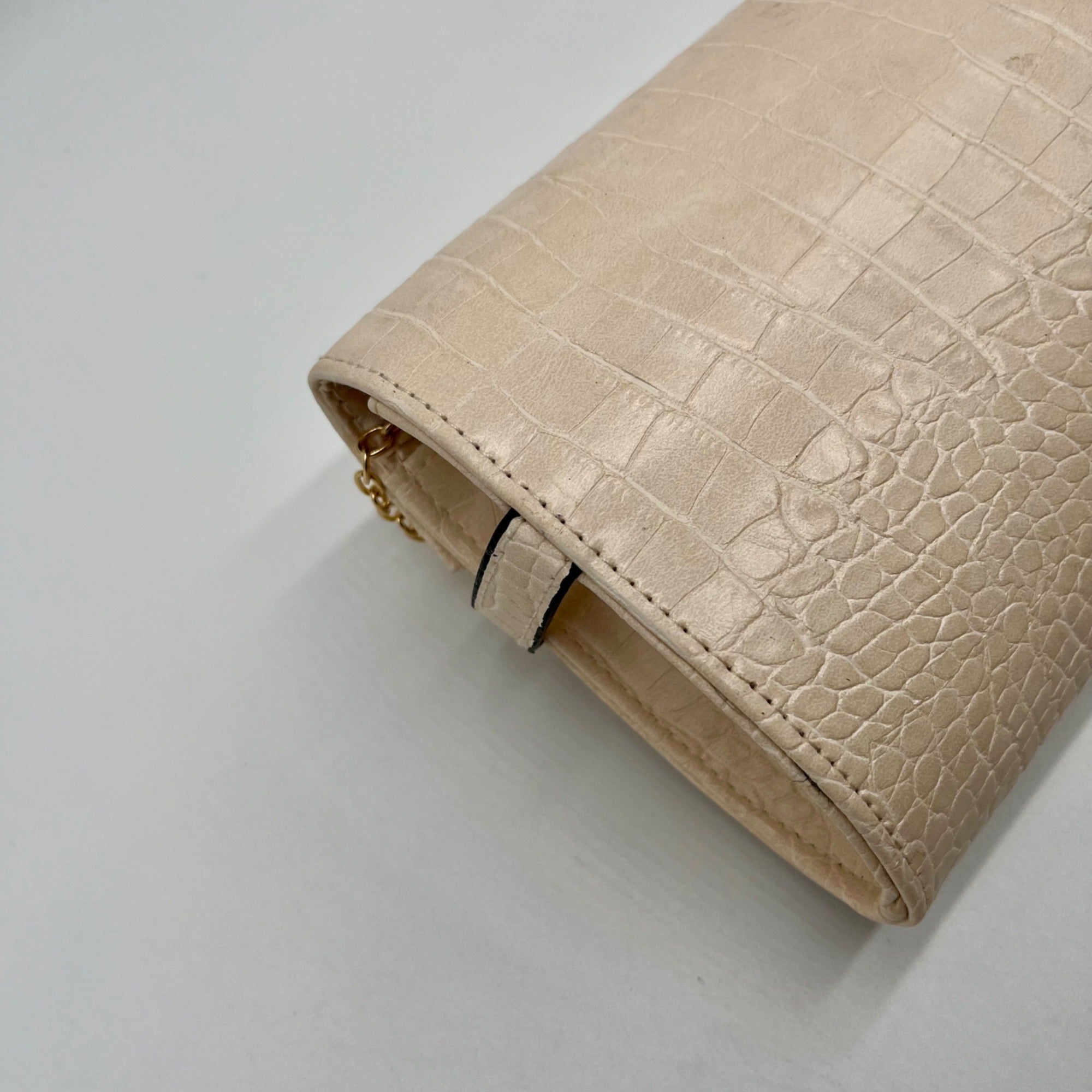 Catherine Malandrino Cream Croc-Embossed Crossbody Bag