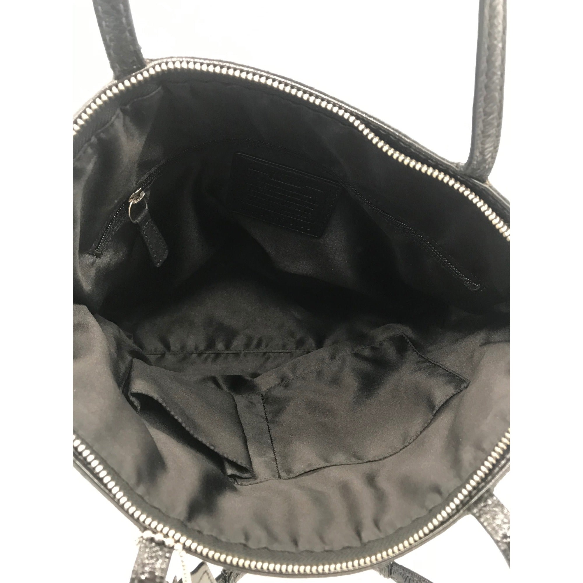 Coach Stripe Stitched Black Patent Leather Tote F19198