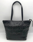 Coach Stripe Stitched Black Patent Leather Tote F19198