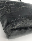 Coach Stripe Stitched Black Patent Leather Tote F19198