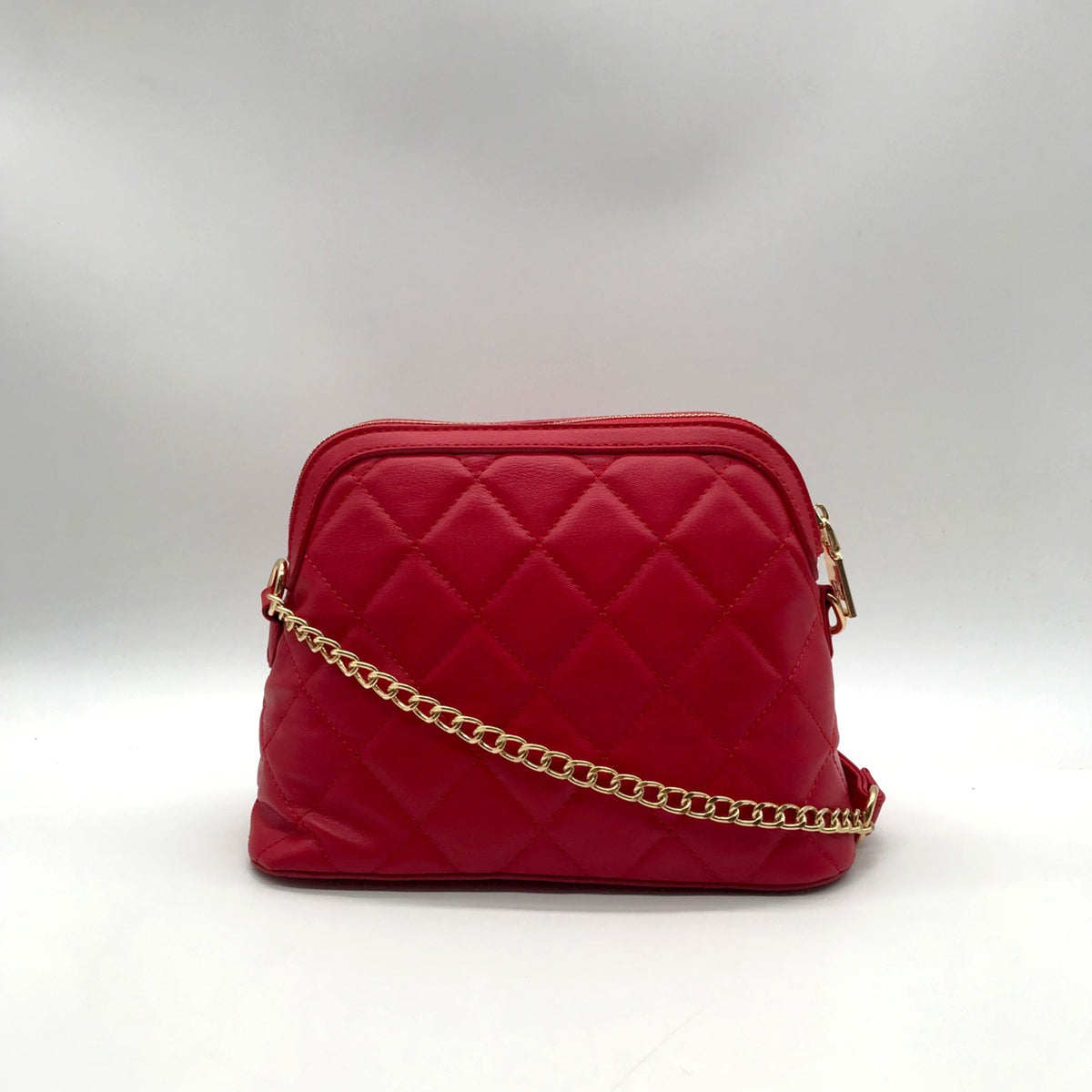 Badgley Mischka Red Quilted Diamond Faux Leather Crossbody