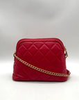 Badgley Mischka Red Quilted Diamond Faux Leather Crossbody