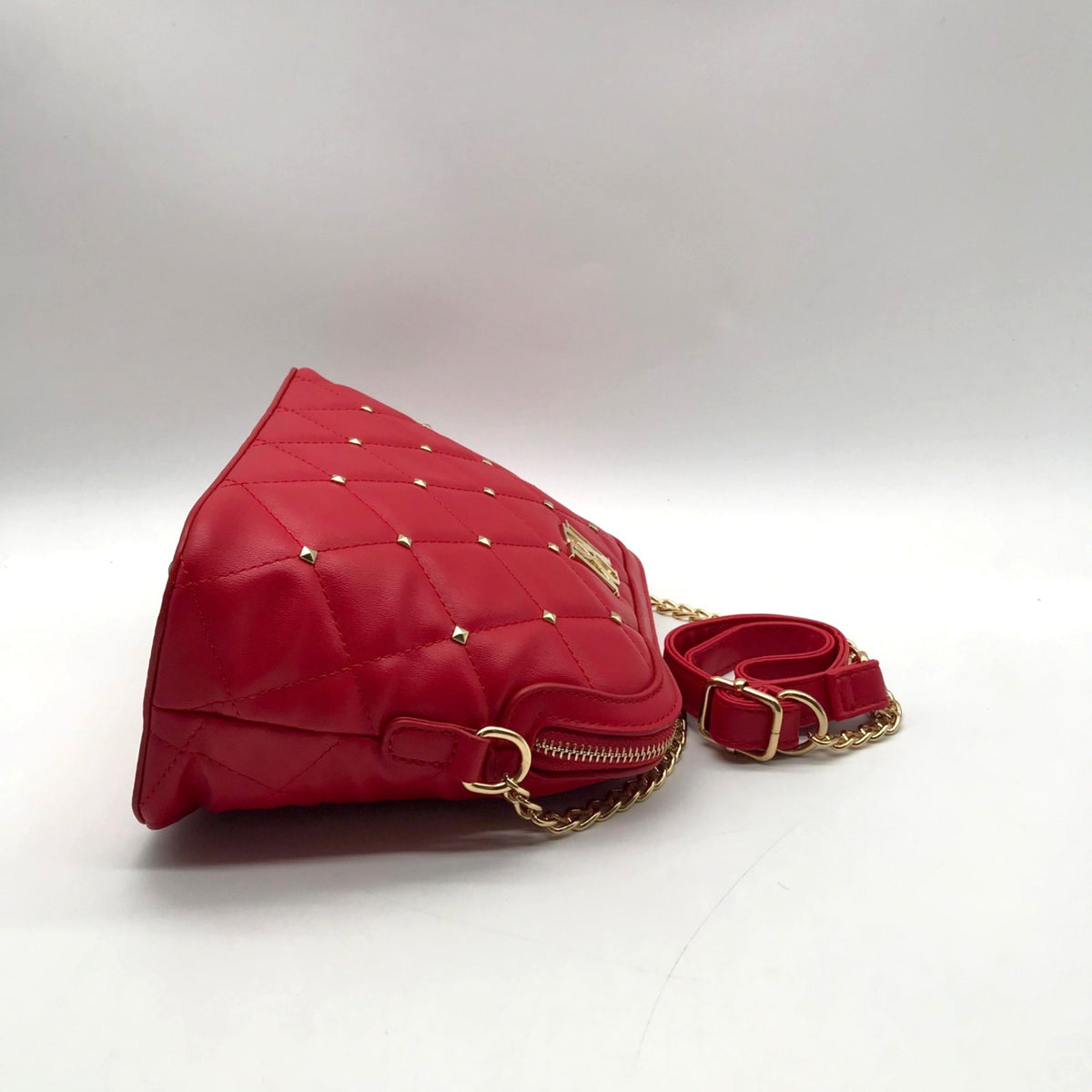 Badgley Mischka Red Quilted Diamond Faux Leather Crossbody