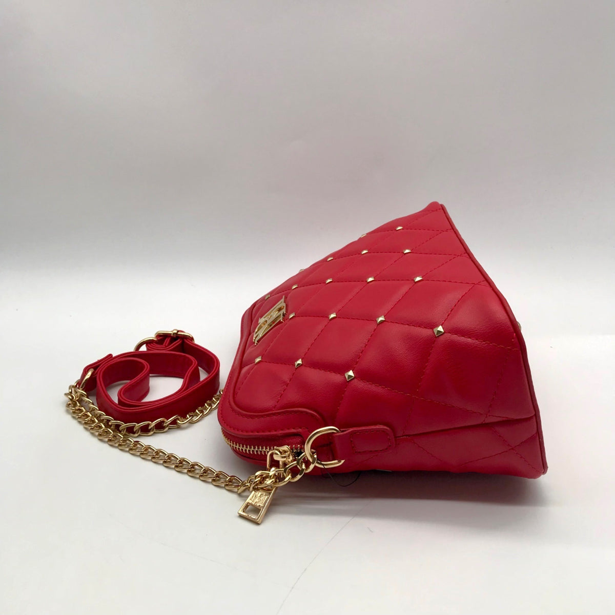 Badgley Mischka Red Quilted Diamond Faux Leather Crossbody