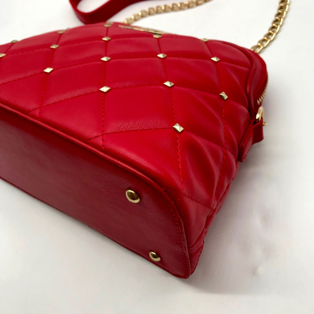 Badgley Mischka Red Quilted Diamond Faux Leather Crossbody