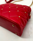 Badgley Mischka Red Quilted Diamond Faux Leather Crossbody