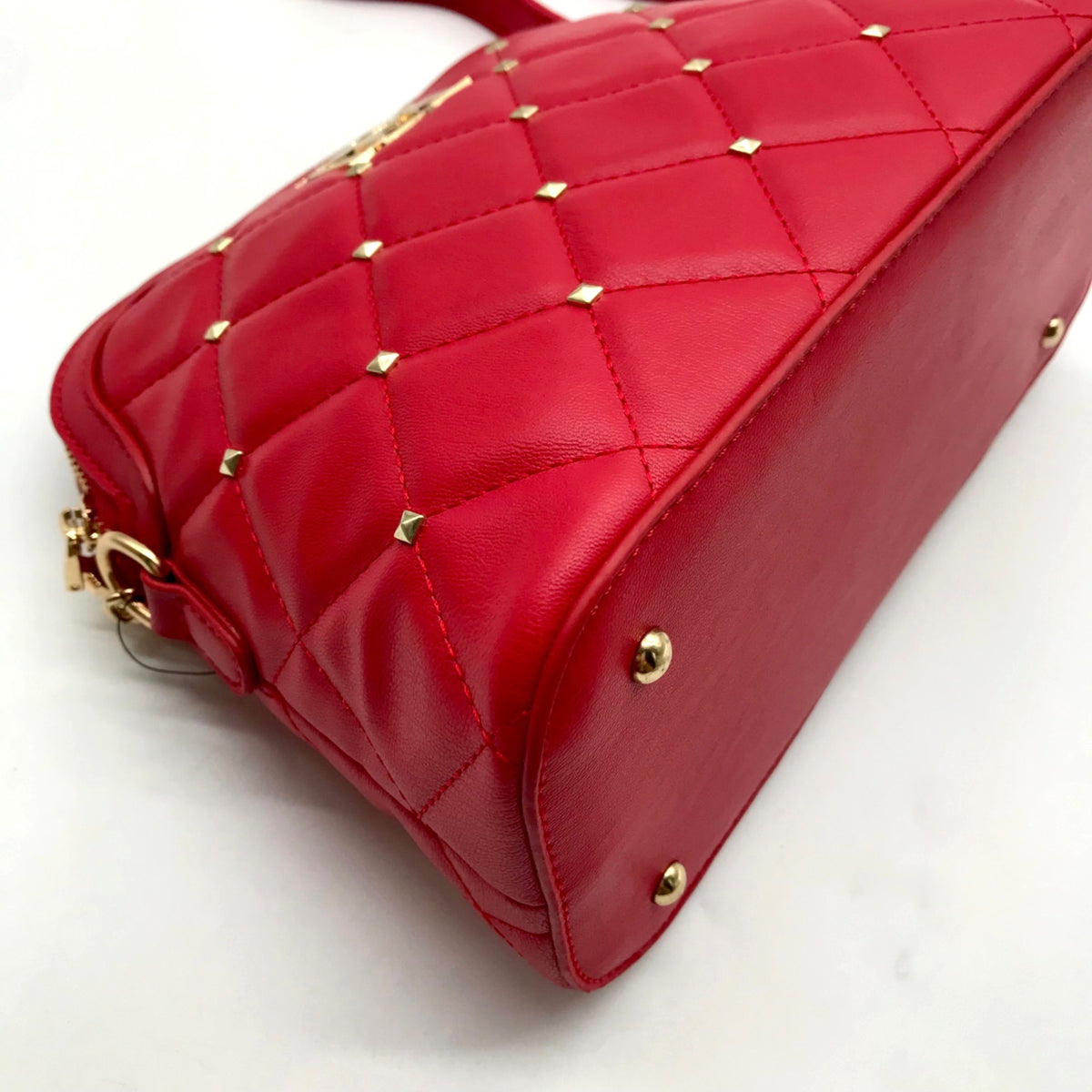 Badgley Mischka Red Quilted Diamond Faux Leather Crossbody