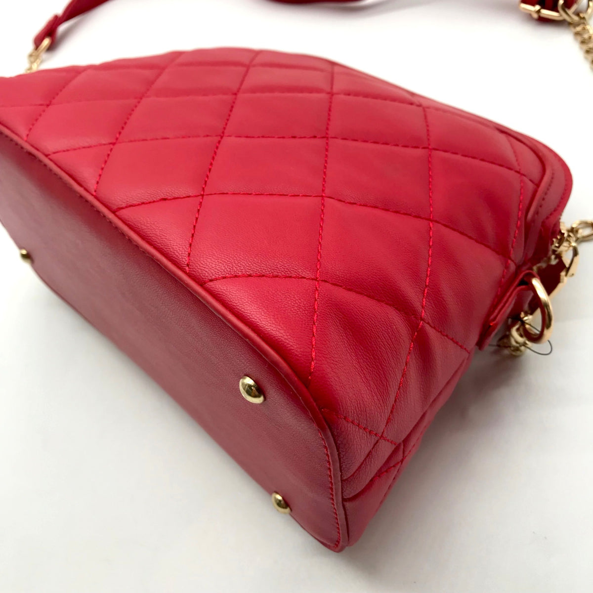 Badgley Mischka Red Quilted Diamond Faux Leather Crossbody
