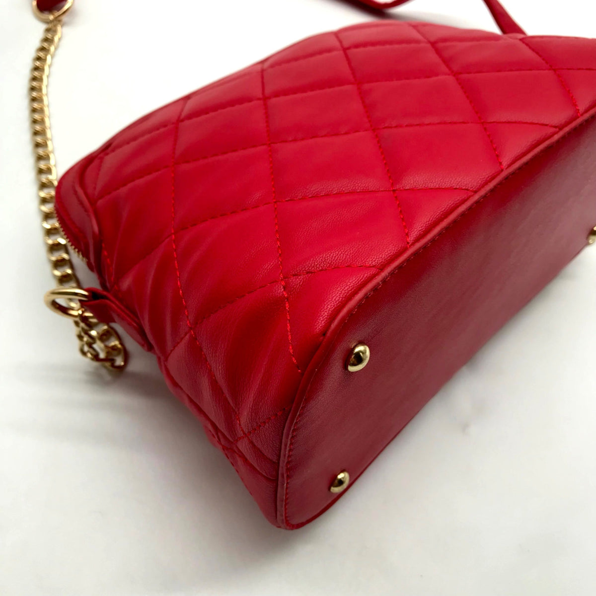 Badgley Mischka Red Quilted Diamond Faux Leather Crossbody