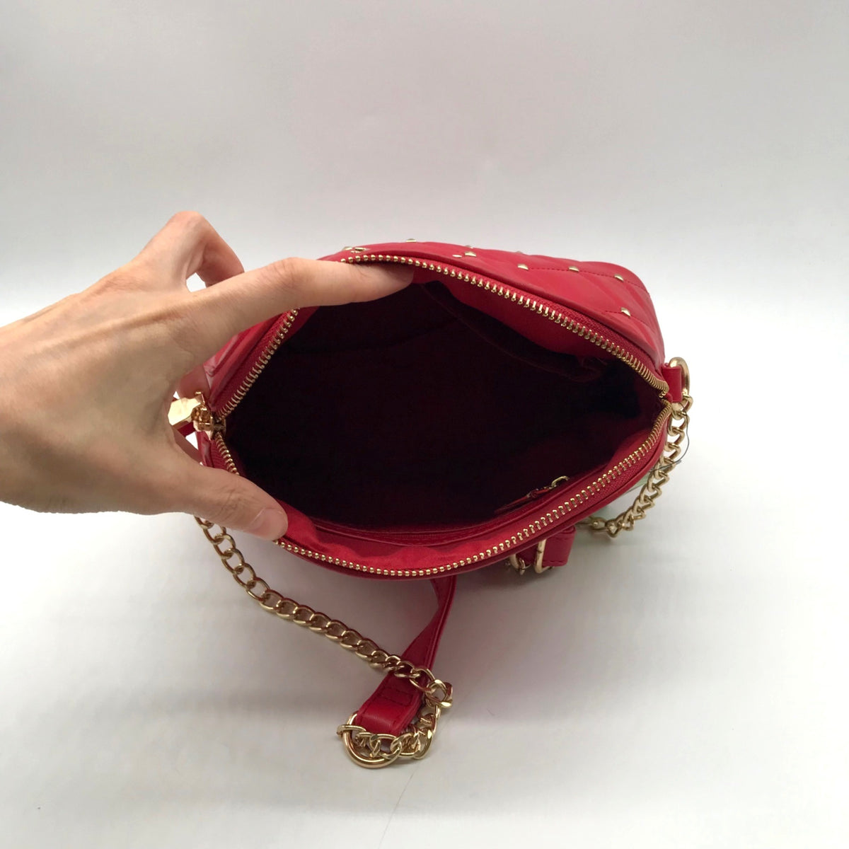 Badgley Mischka Red Quilted Diamond Faux Leather Crossbody