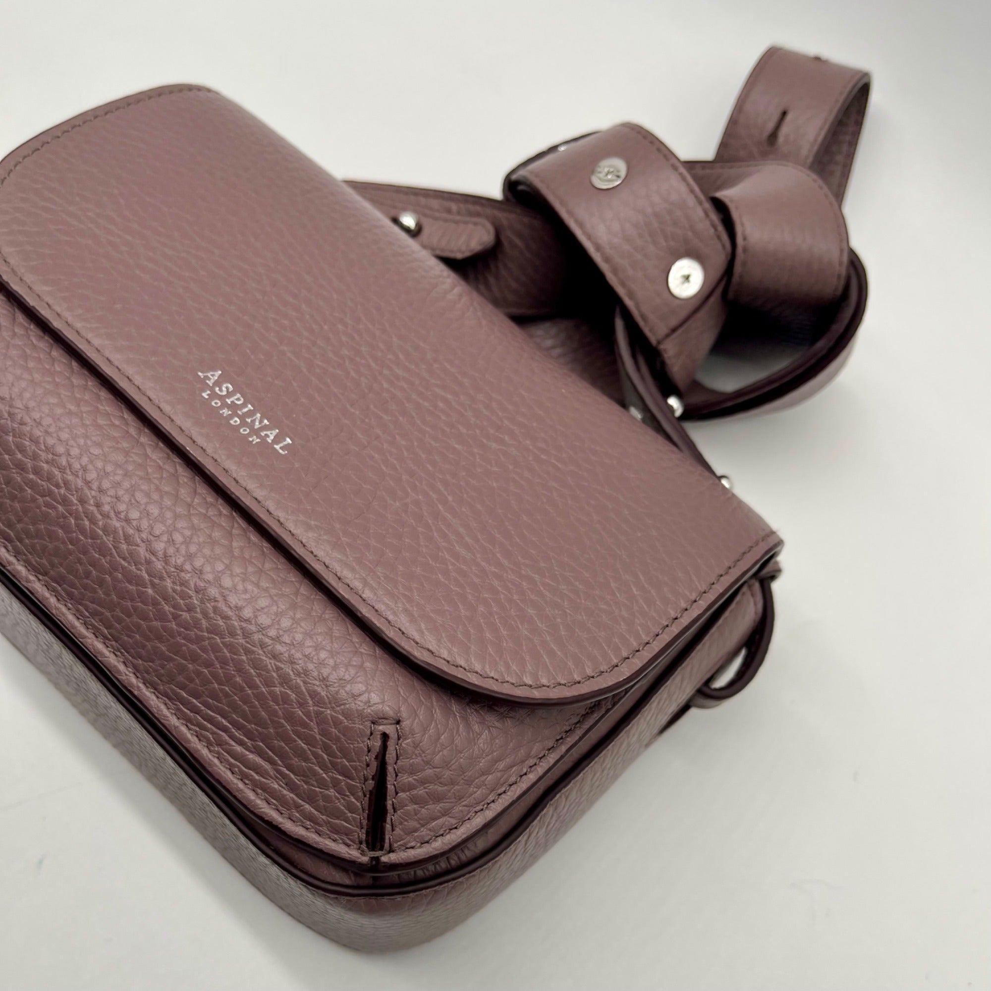 Aspinal Lavender Taupe Pebbled Leather Crossbody