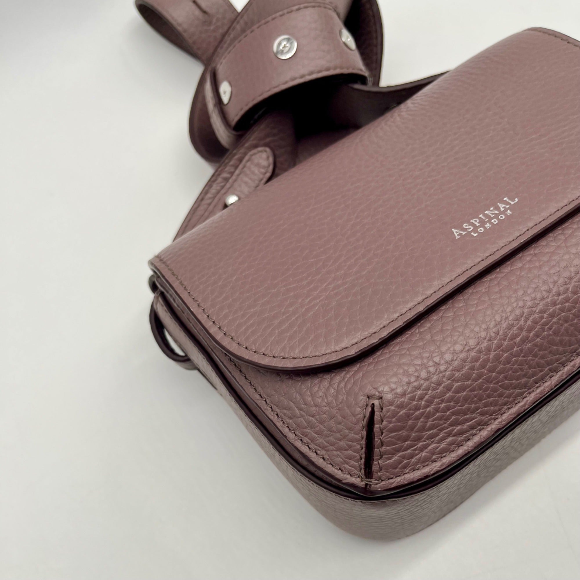 Aspinal Lavender Taupe Pebbled Leather Crossbody