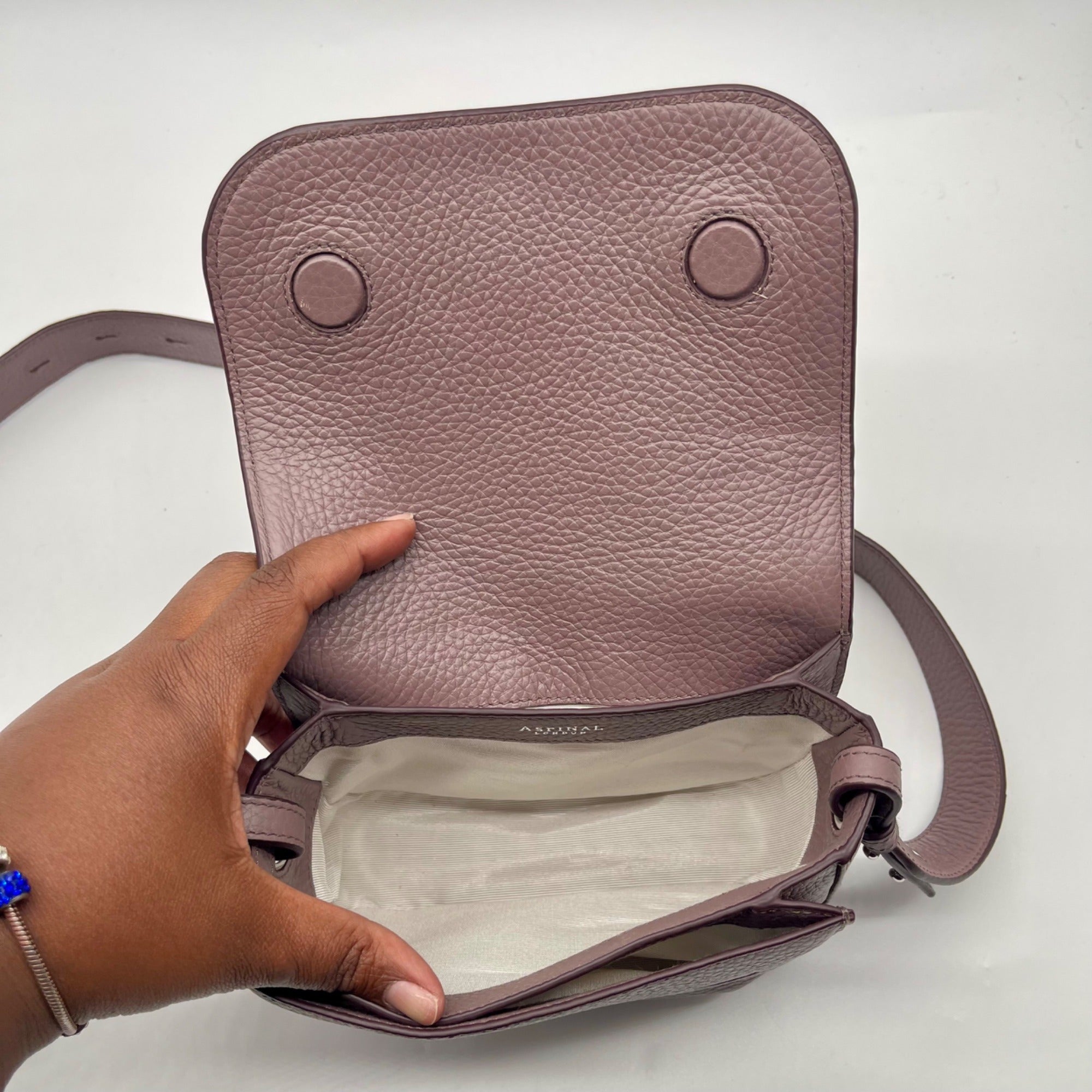Aspinal Lavender Taupe Pebbled Leather Crossbody