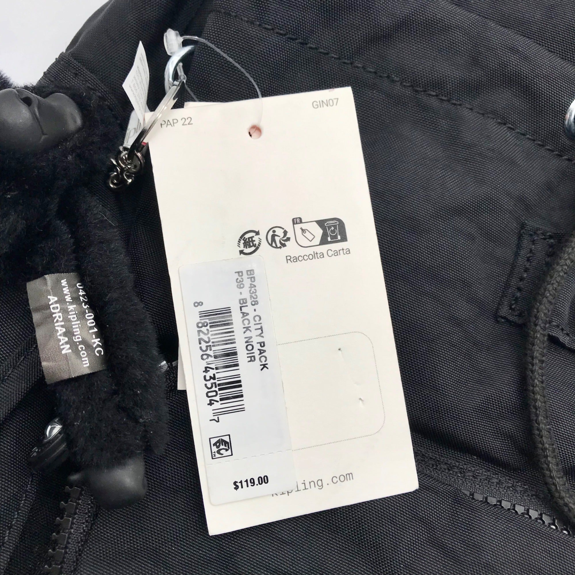 Kipling Black Noir Nylon City Pack Backpack