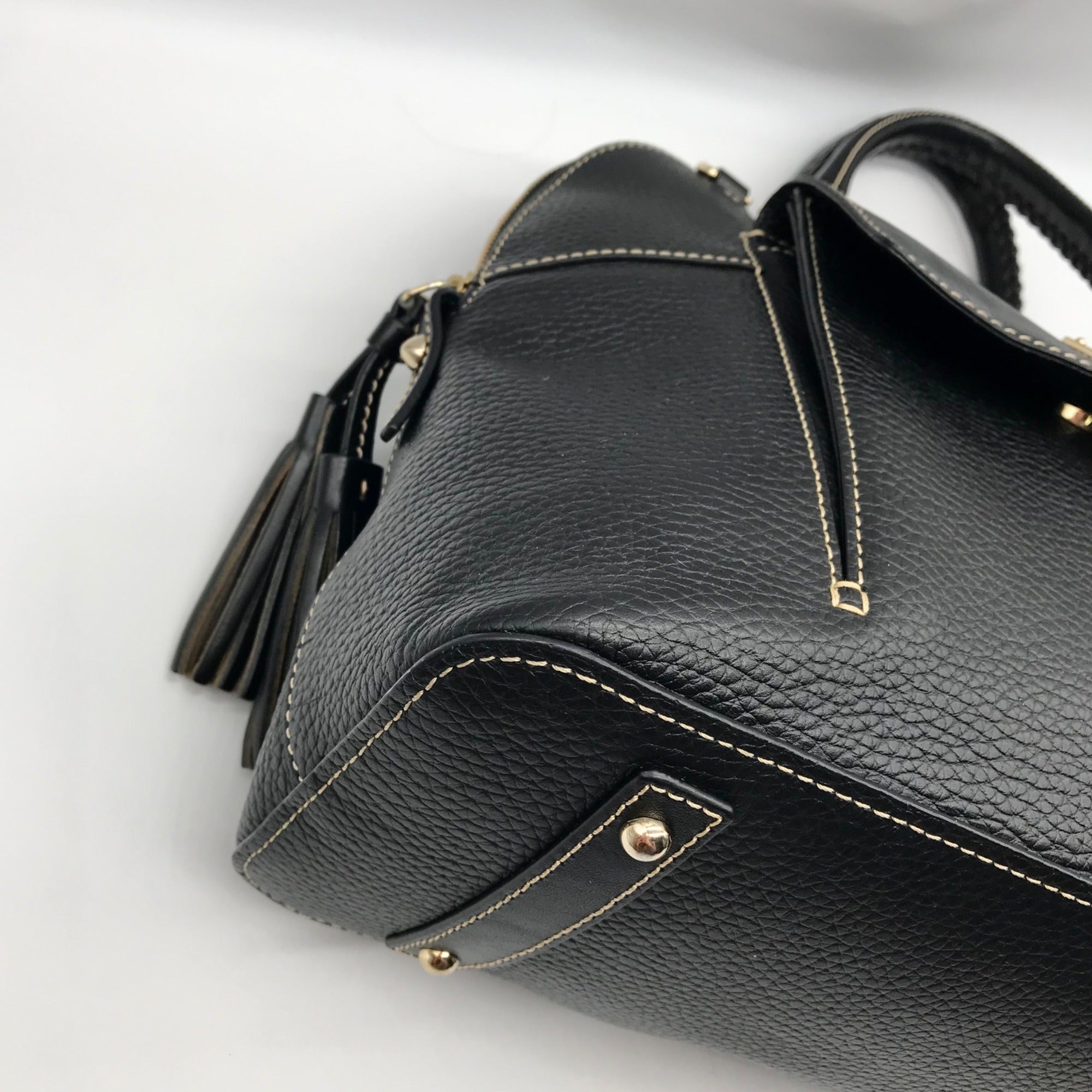 Dooney &amp; Bourke Black Pebbled Grain Leather Domed Aubrey Satchel Bag