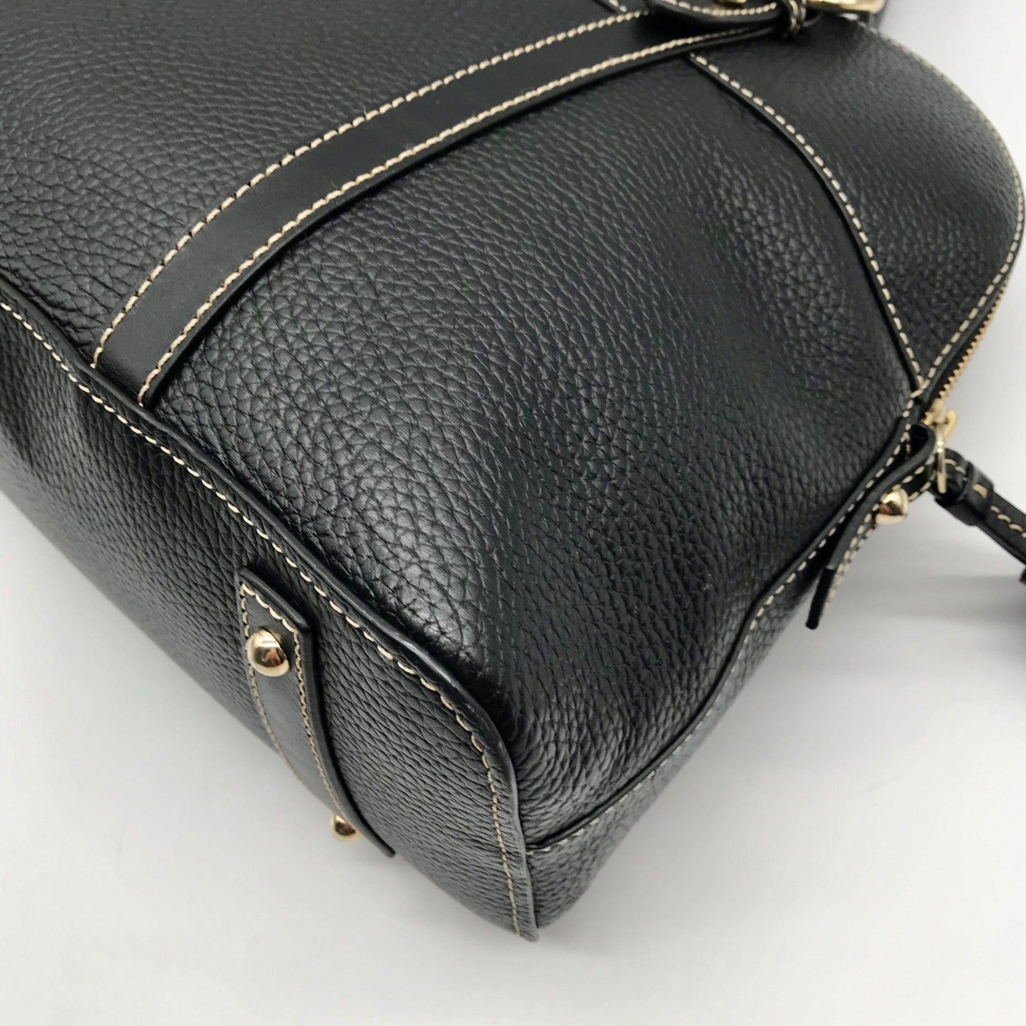 Dooney &amp; Bourke Black Pebbled Grain Leather Domed Aubrey Satchel Bag